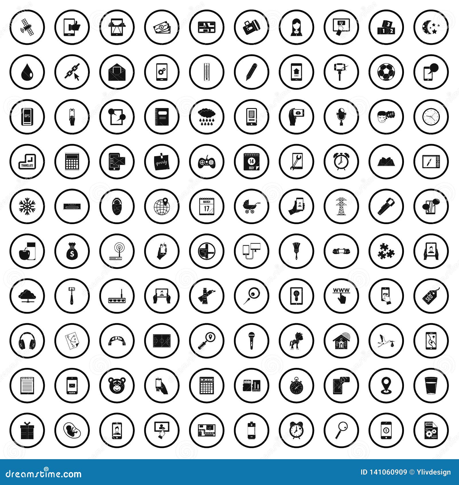 100 Mobile App Icons Set Simple Style Stock Vector Illustration Of Money Clock 141060909