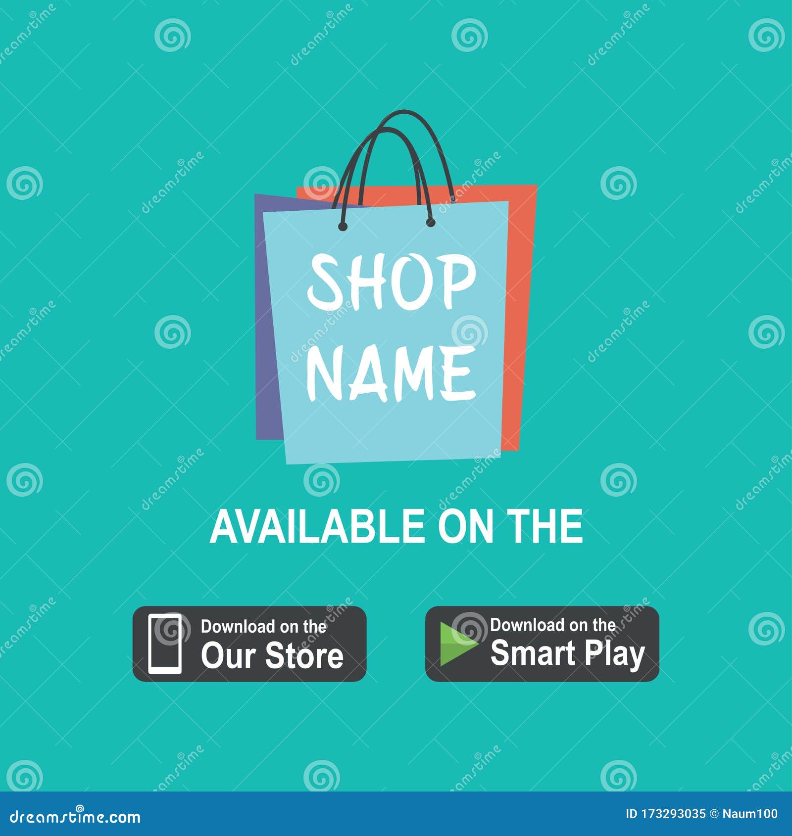 Mobile App Logo or Icon,template Shopping Bags with Text Stock Vector