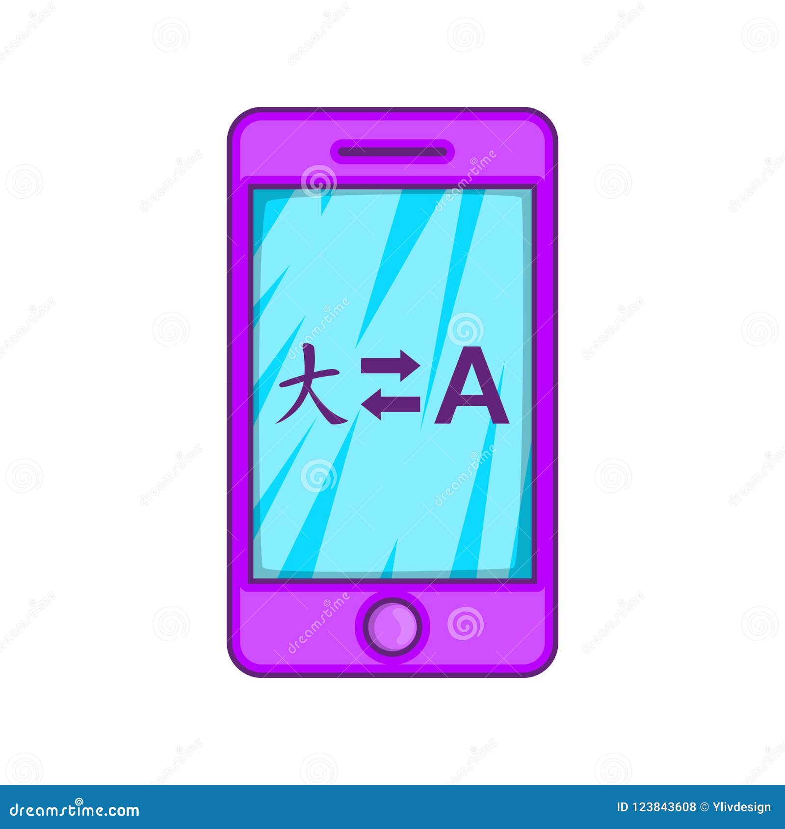 mobile app with translator icon, cartoon style