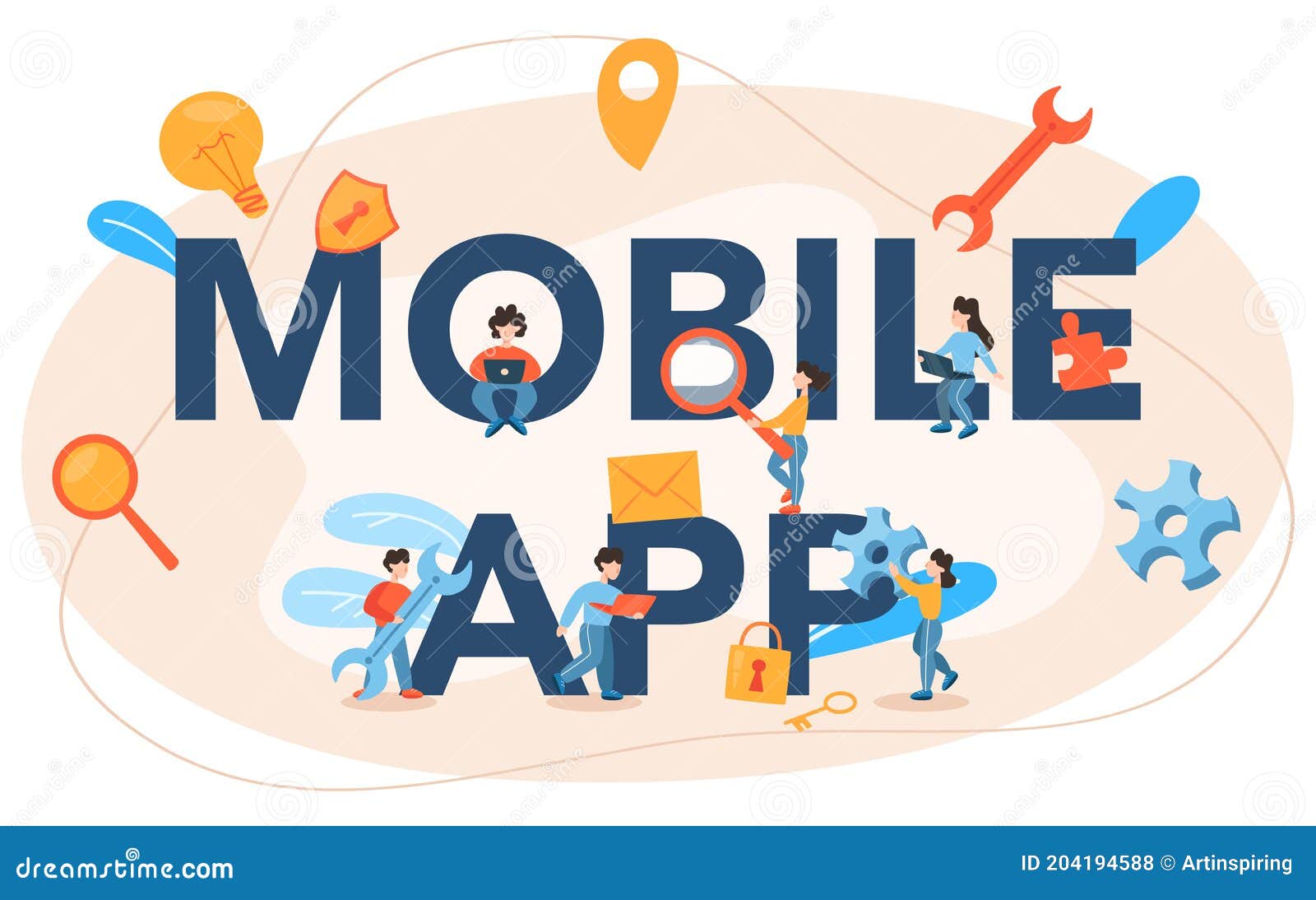 Mobile App Typographic Header. Modern Technology and Smartphone