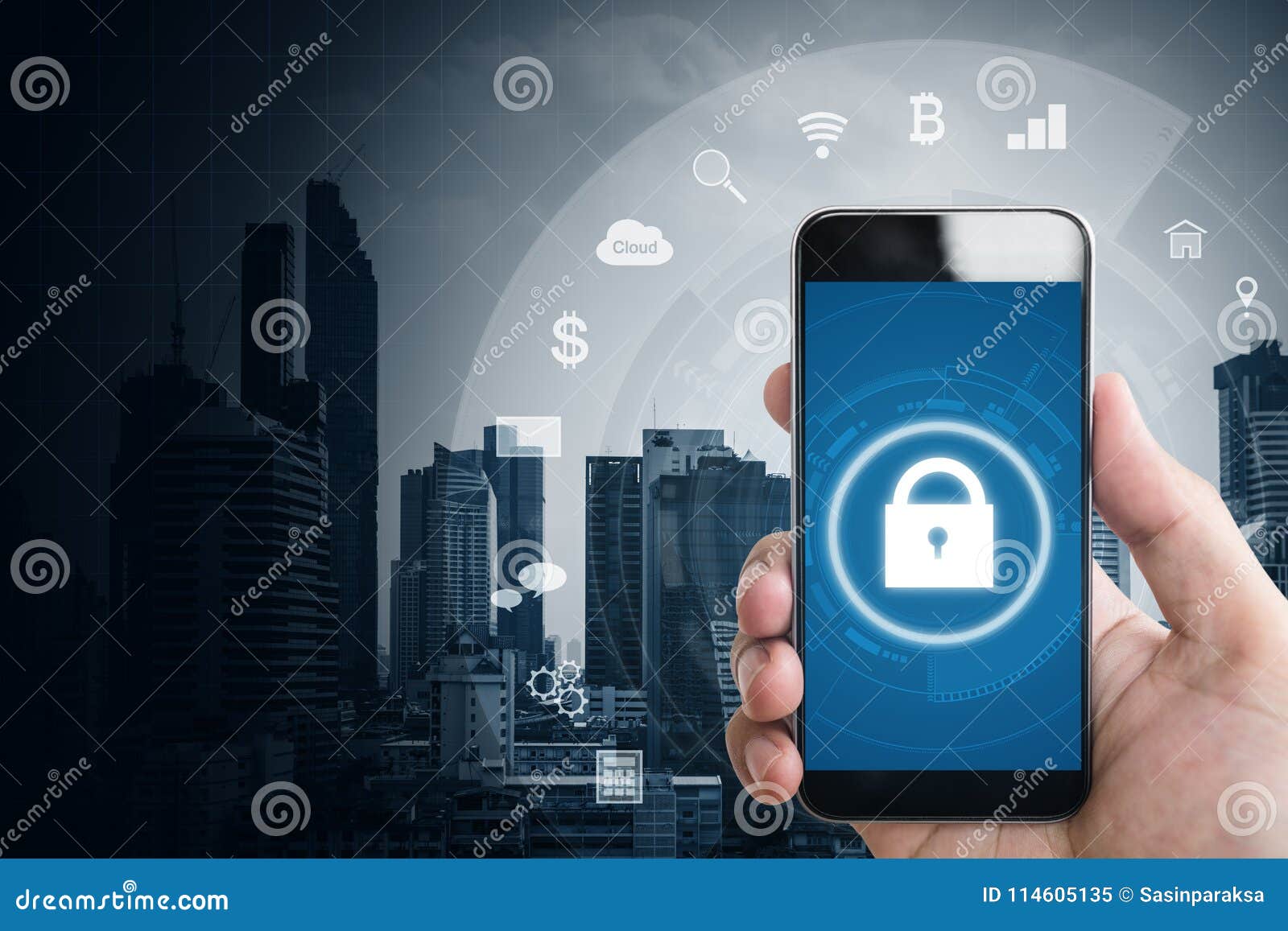 Mobile Application and Online Security System. Hand Using