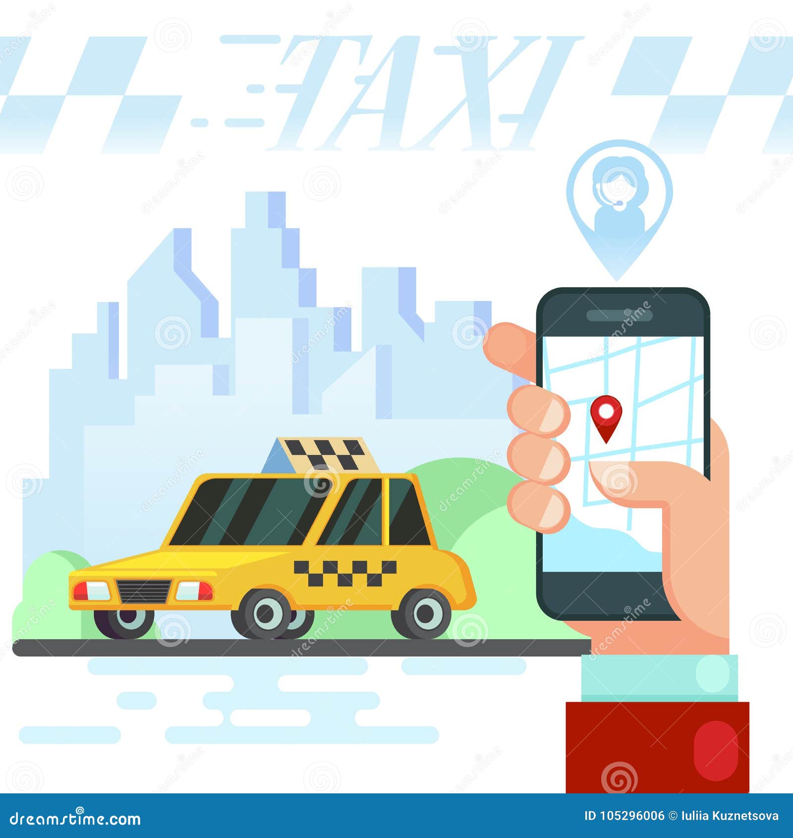 Mobile Auto Application Transport Service Position Pin On Map Stock Illustration Illustration Of Public Hand 105296006
