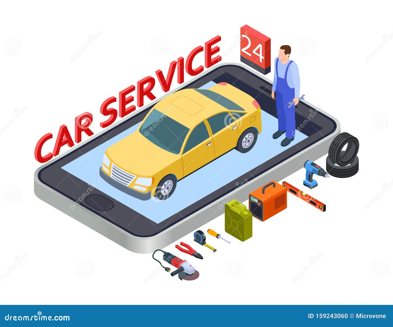 Mobile Auto-Services-App Isometrisches Auto-Service-Vektor-Konzept