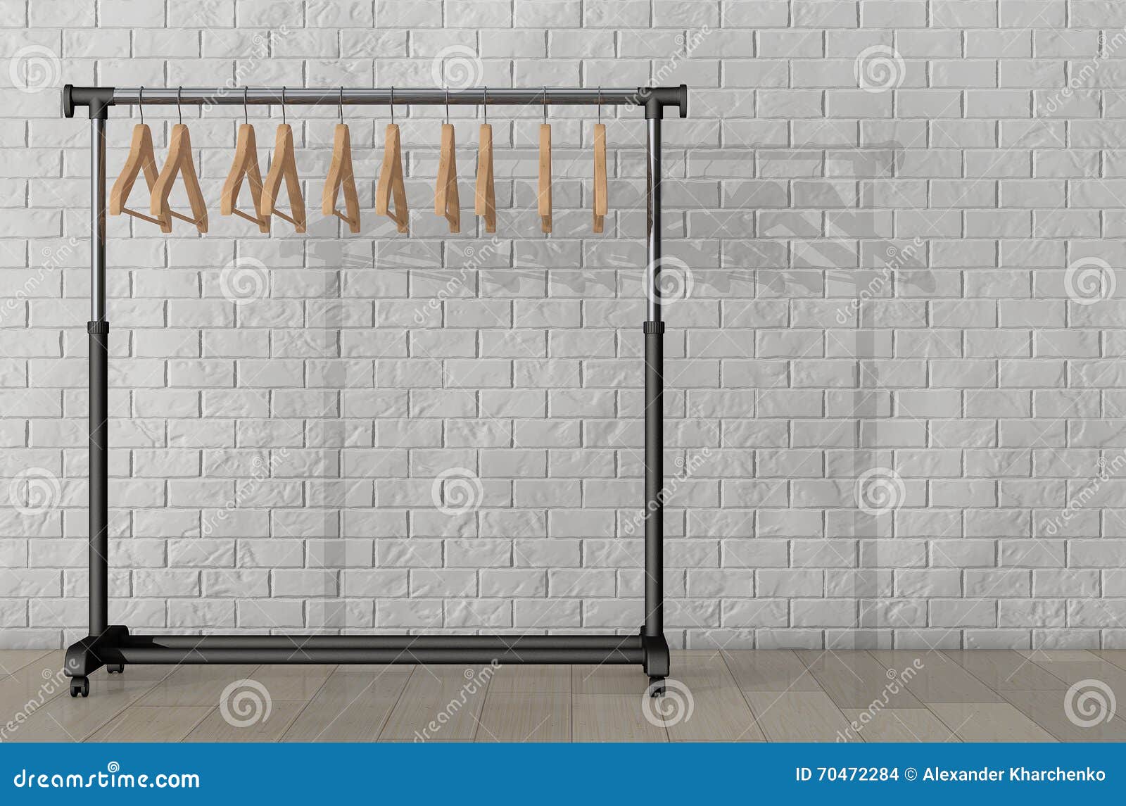 Mobile Black Coat Rack with Hangers. 3d Rendering Stock Illustration