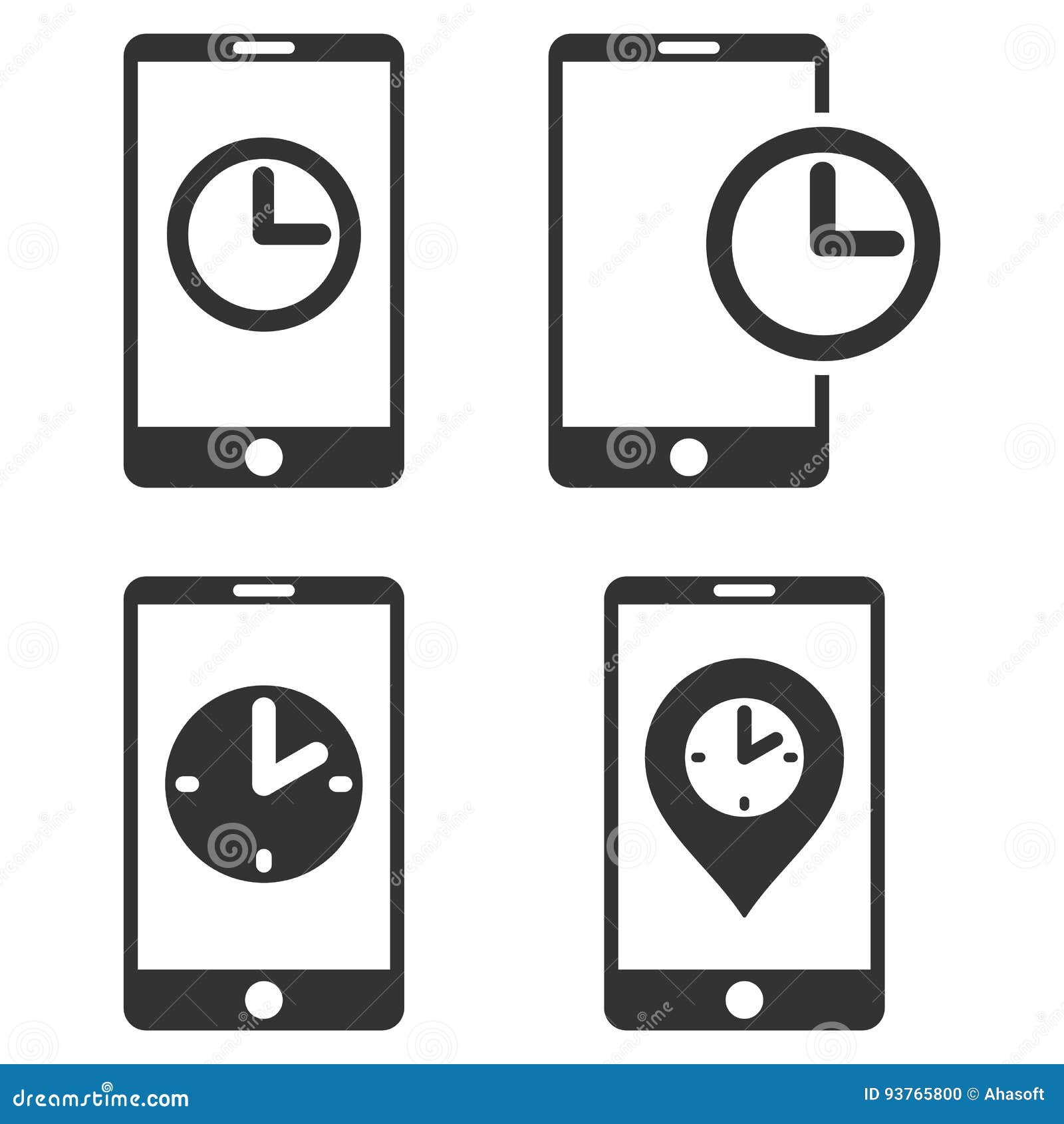 Mobile Clock Vector Flat Icon Set Stock Vector Illustration of communicator, clockface 93765800
