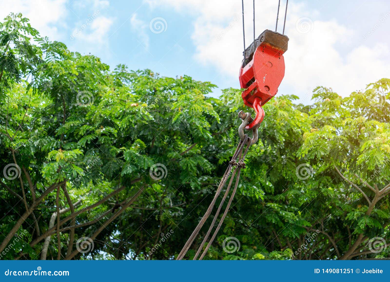Mobile Construction Cranes with Red Lifting Steel Crane Hook, Swivel Joint  and Connection Steel Sling. Blurred Beautiful Tree Back Stock Image - Image  of heavy, connection: 149081251