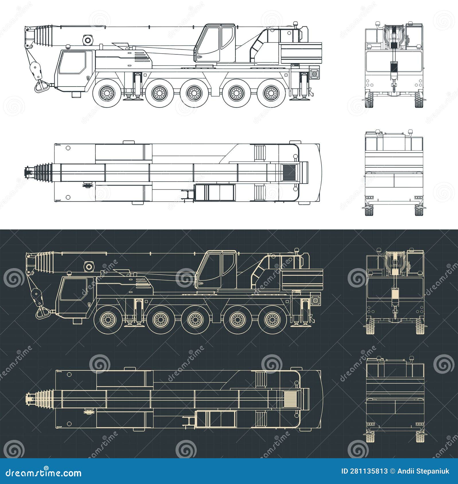 Mobile crane blueprints stock vector. Illustration of machine 281135813