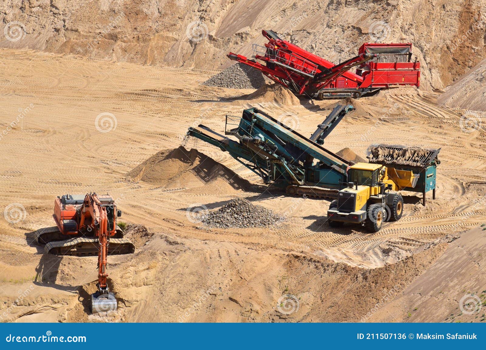 Mobile Crushers and Screens in Open Pit. Wheel Frontend Loader Loads
