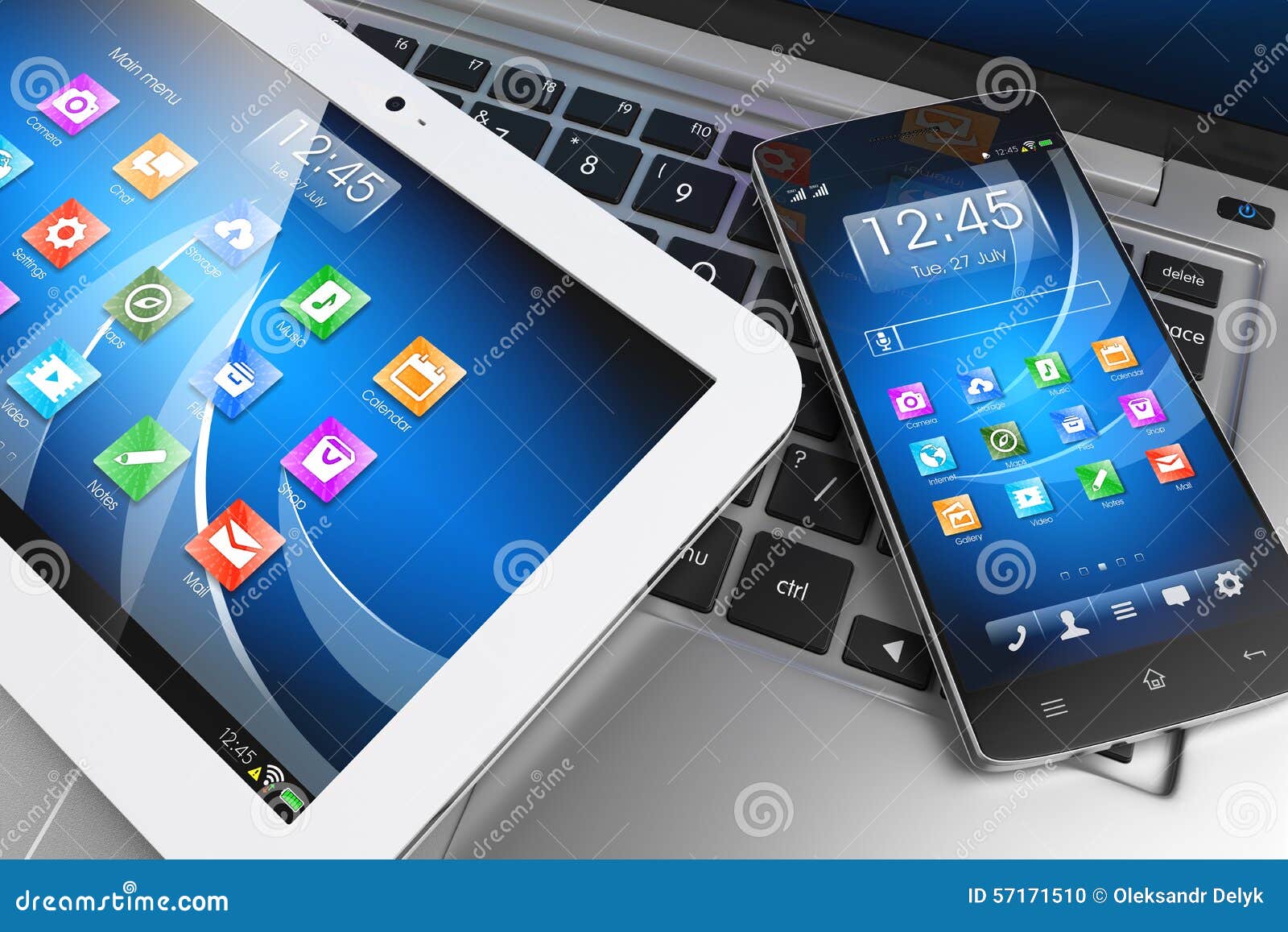 mobile devices. tablet pc, smartphone on laptop, technology conc