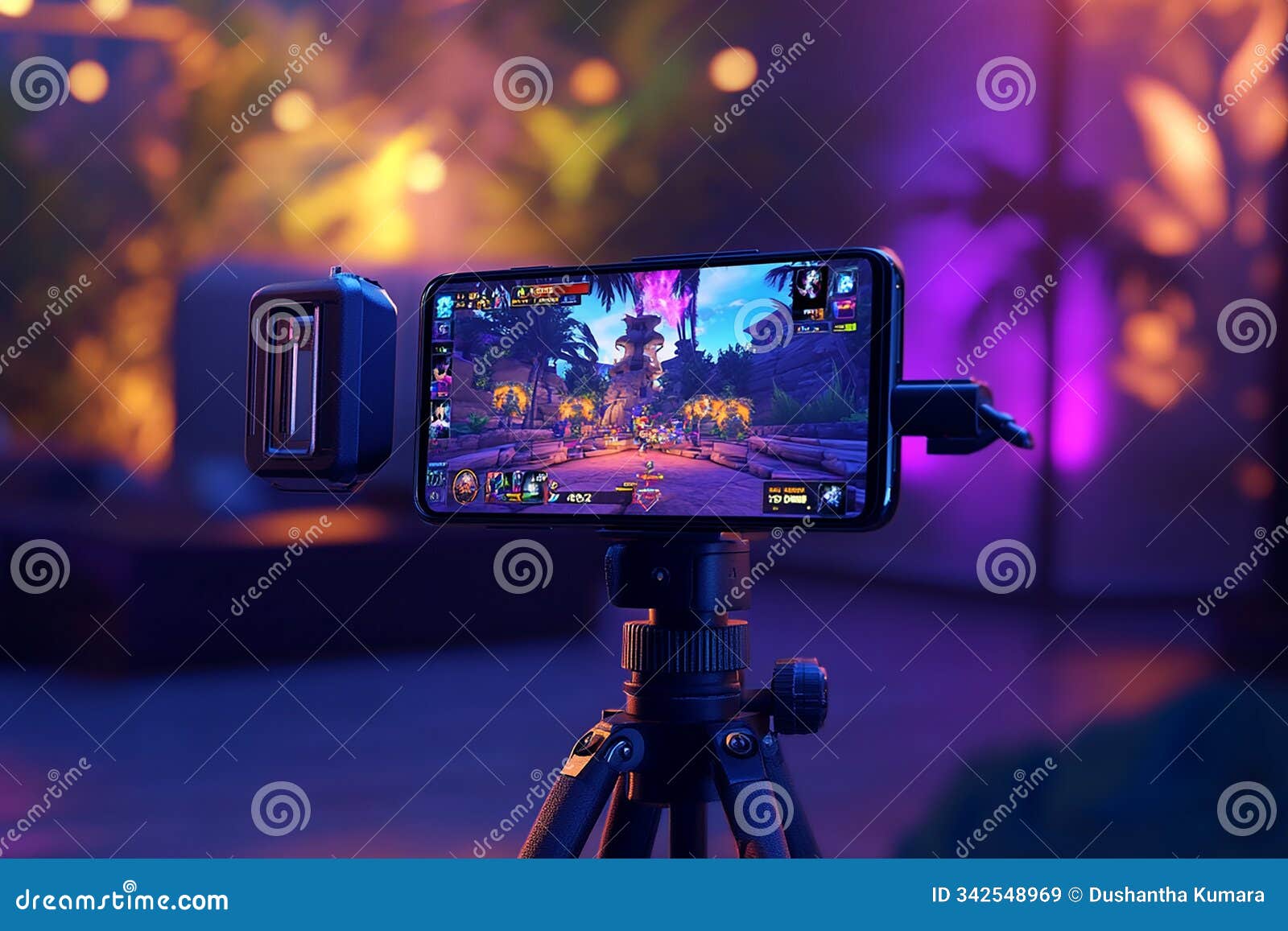 a mobile gaming setup with a phone mounted on a controller, ready for action.