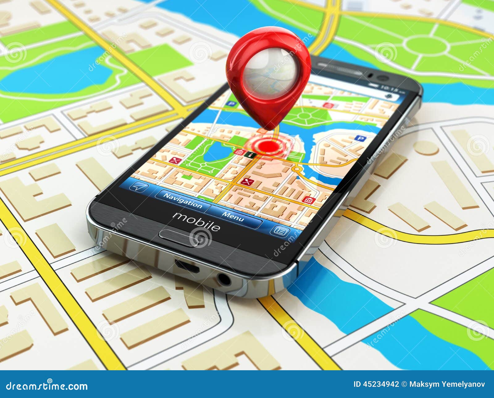 mobile gps navigation concept. smartphone on map of the city,