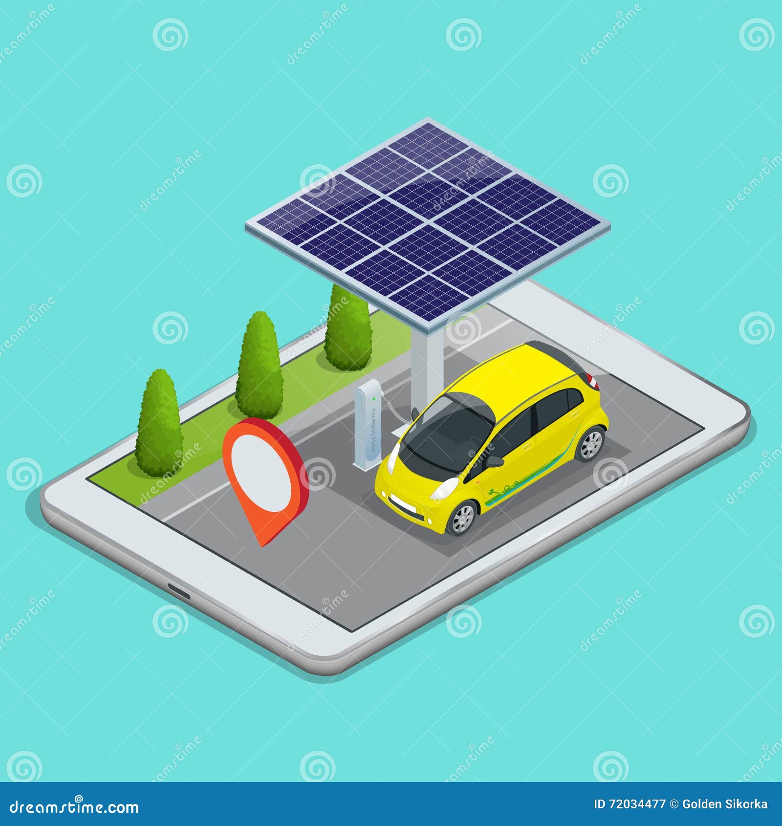 Mobile GPS Navigation, Electric Car Charging Concept. View a Map on the