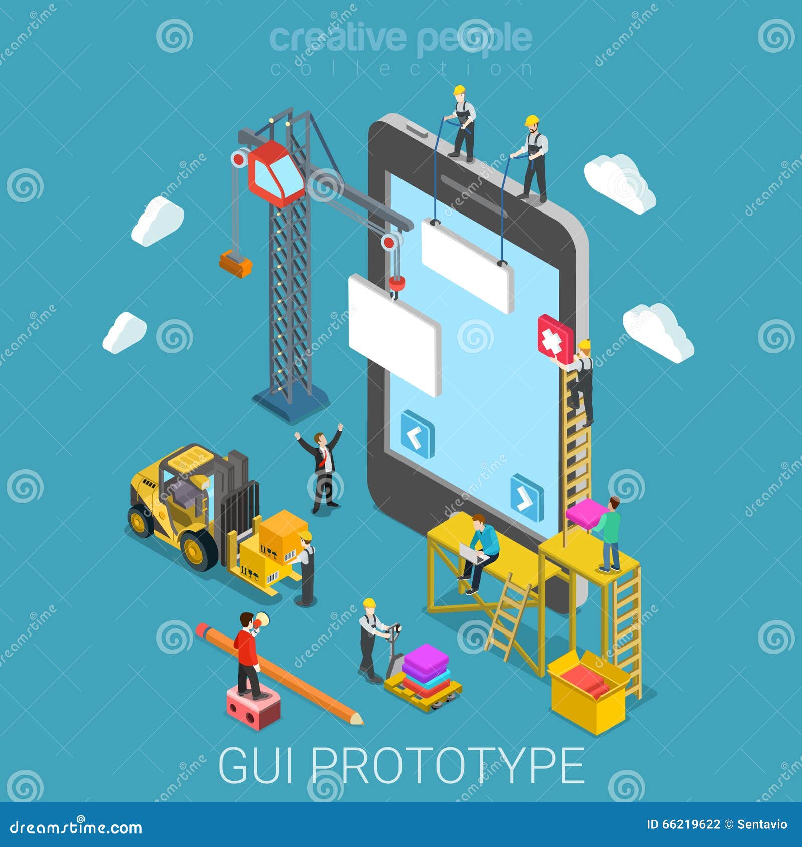 mobile gui prototype app development flat isometric  3d