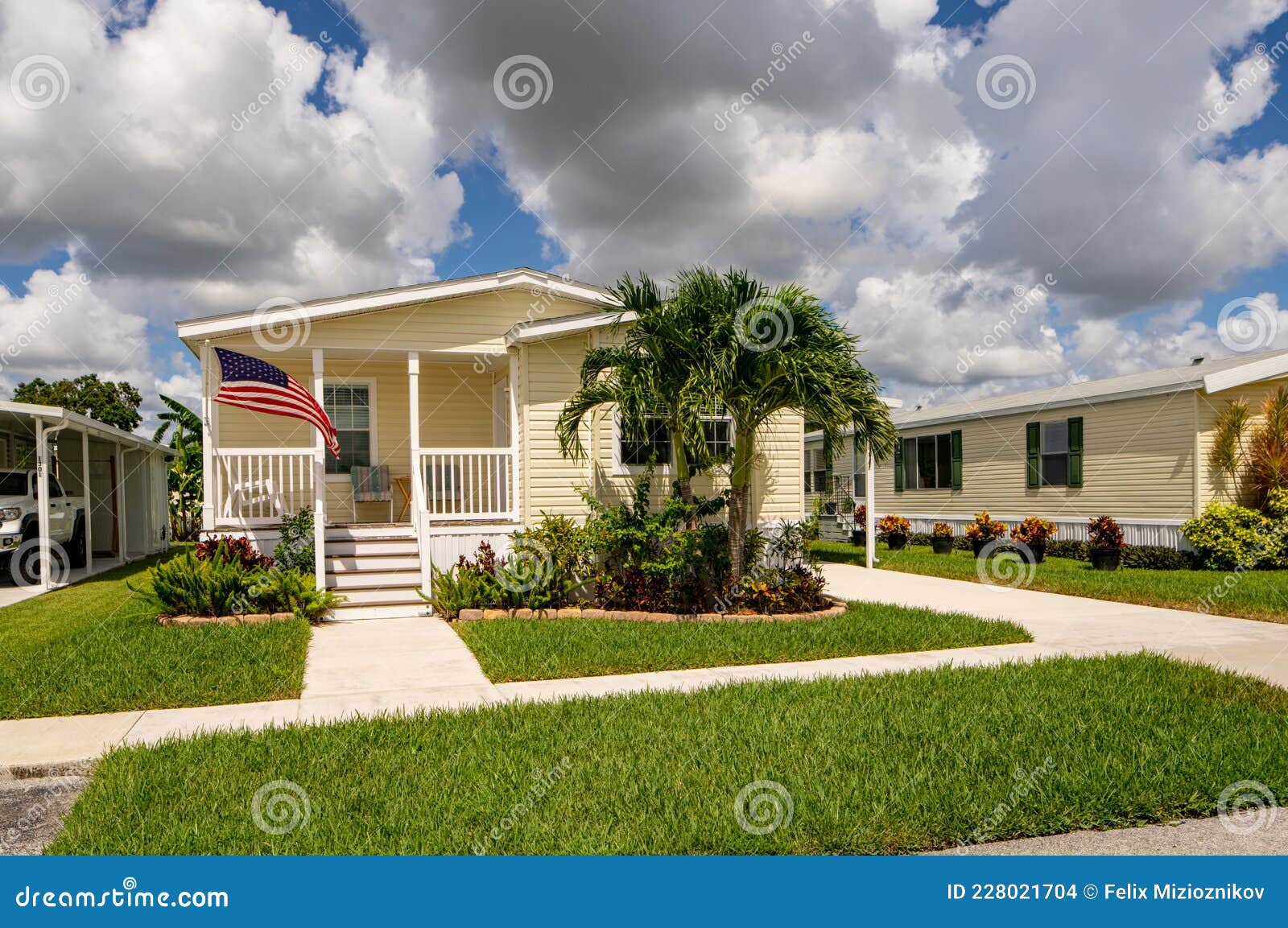 Mobile Home with American Pride Flag Stock Photo Image of realty, american 228021704