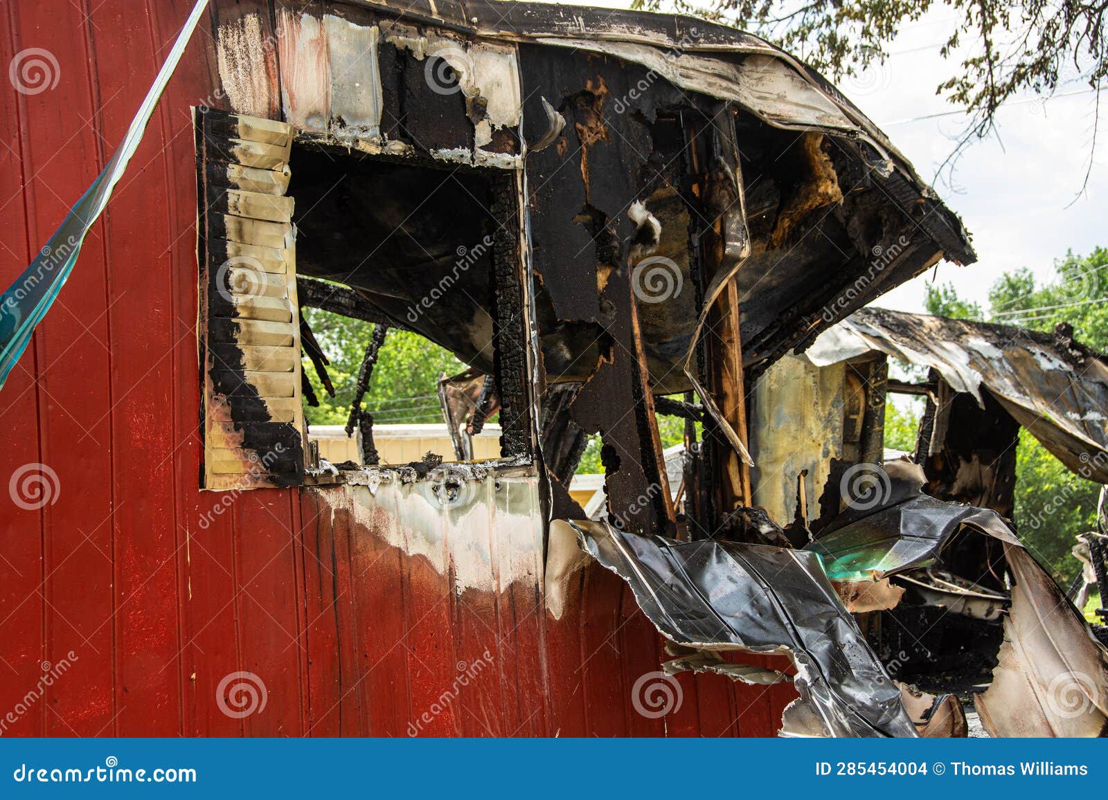 Mobile Home Destroyed by Fire. Stock Photo Image of unusable, wood