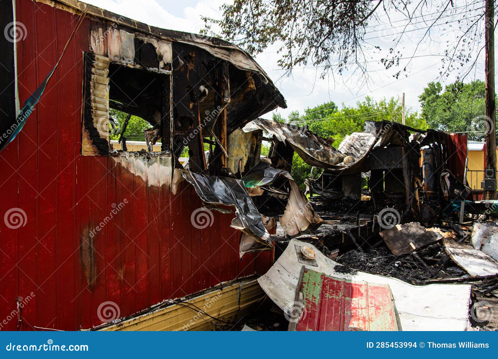 Mobile Home Destroyed by Fire. Stock Photo Image of insurance, gutted