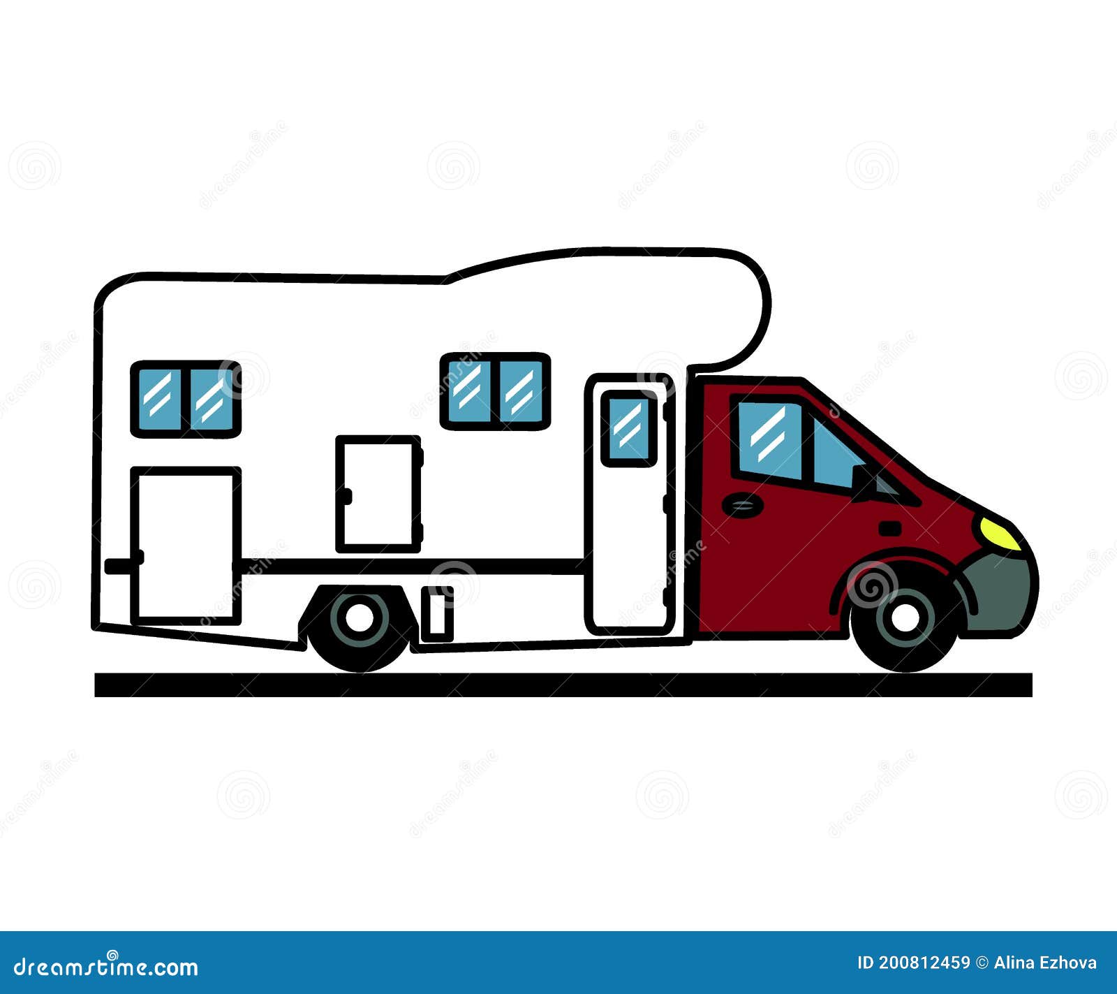 Mobile Home on a White Background. House on Wheels. Cartoon Stock ...