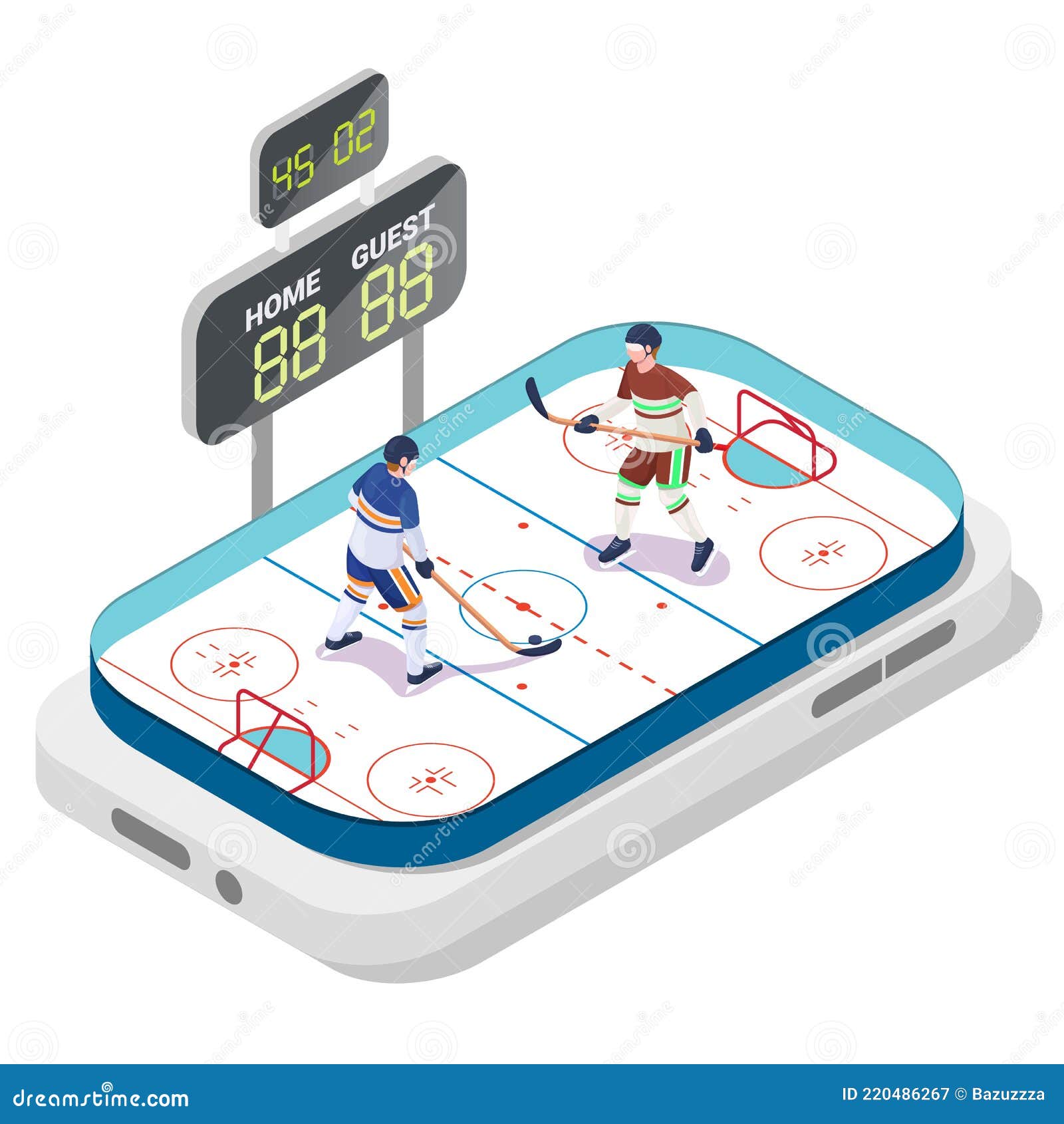 Mobile Ice Hockey, Flat Vector Illustration