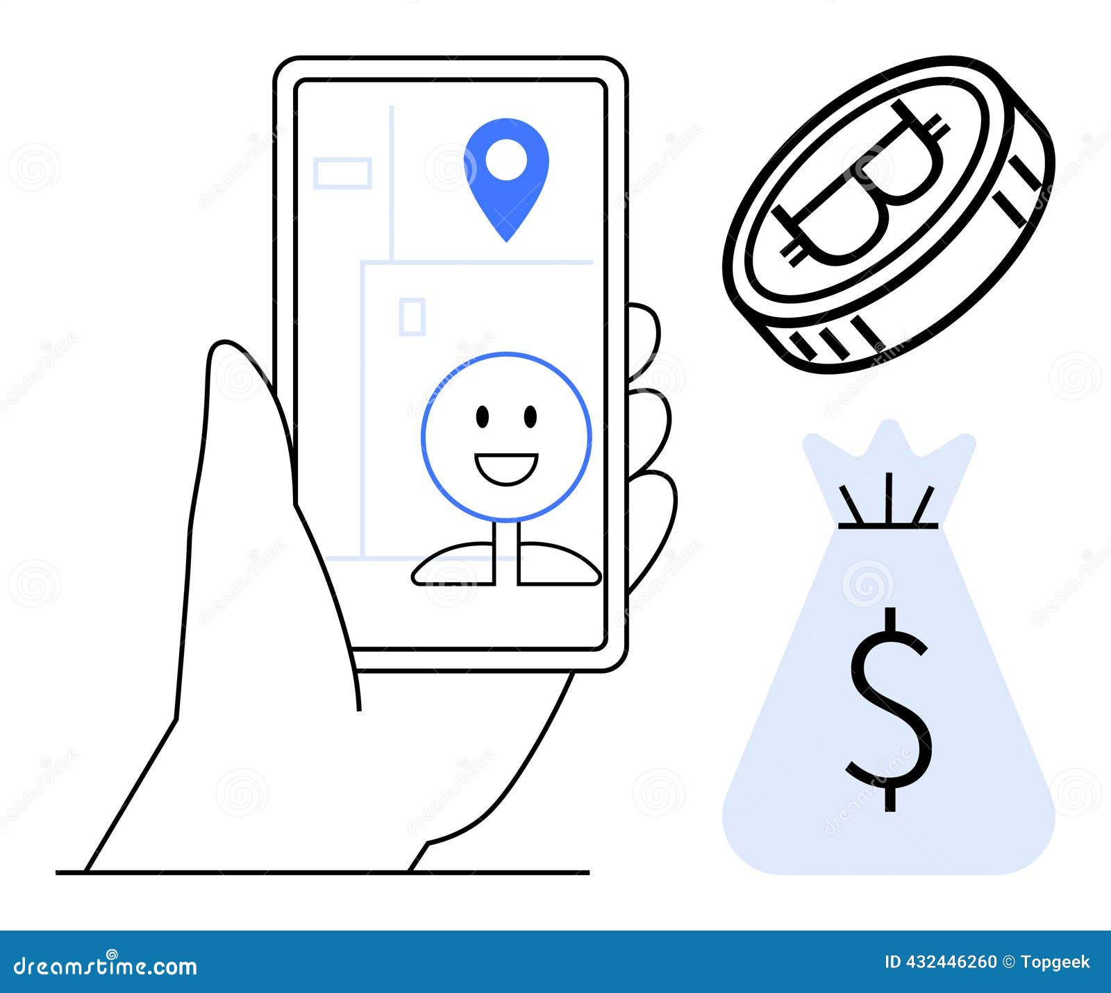 Mobile Identity Verification with GPS, Cryptocurrency Bitcoin, and Secure  Payments Concept Stock Vector - Illustration of currency, fintech: 432446260