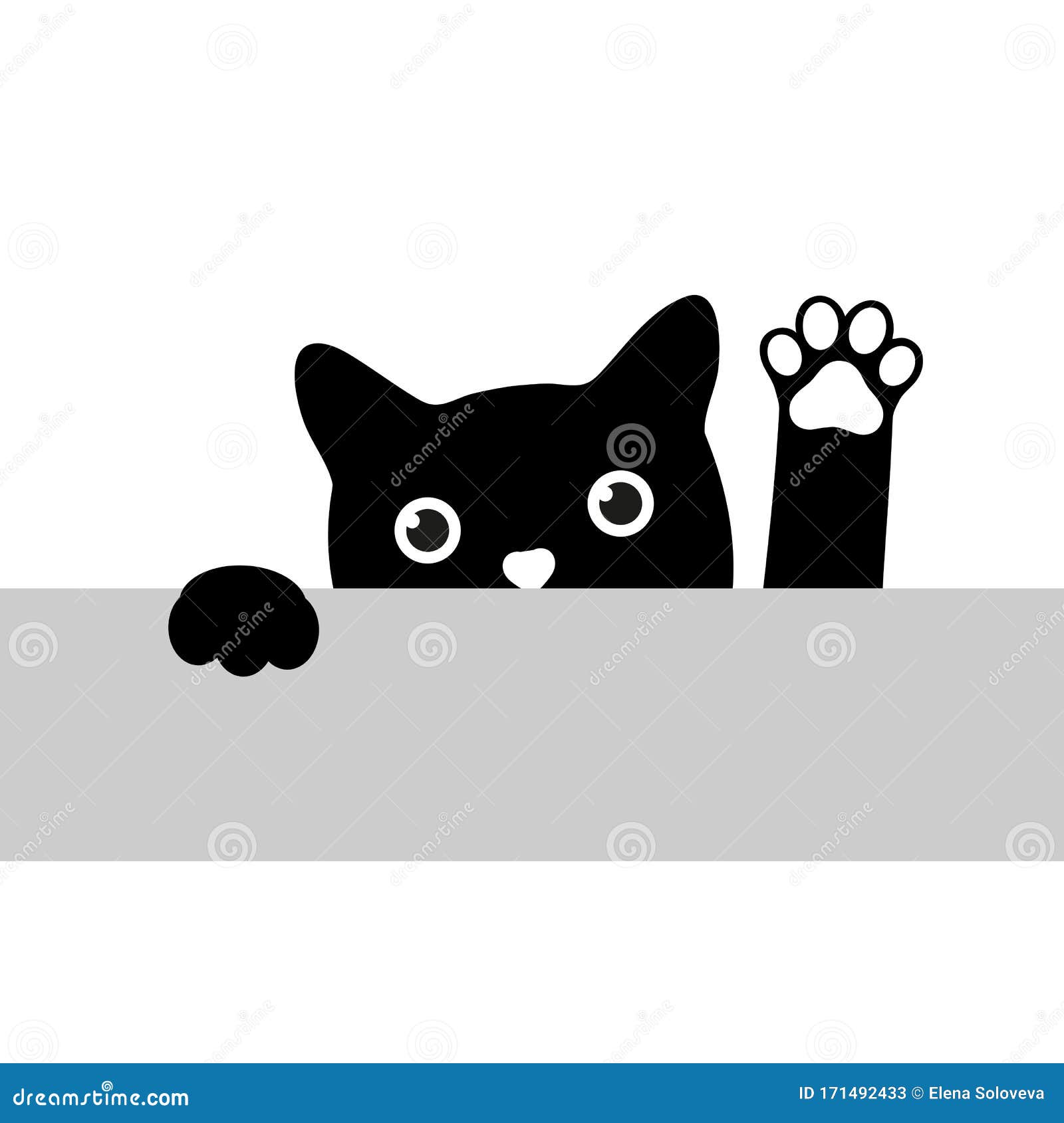 Illustration a Black Cat with a Paw Raised Looking at a Table Stock Vector - Illustration of symbol, 171492433