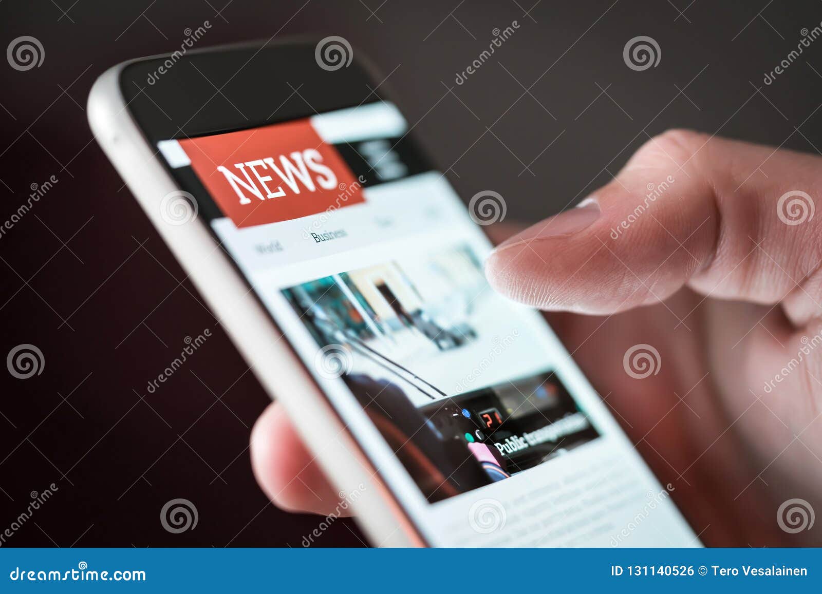 mobile news application in smartphone. man reading online news on website with cellphone.