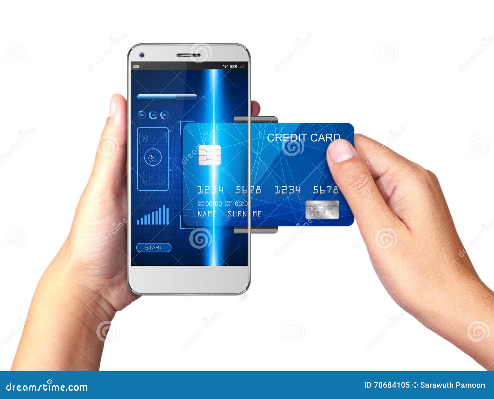 mobile payment concept, hand holding smartphone with processing of mobile payments