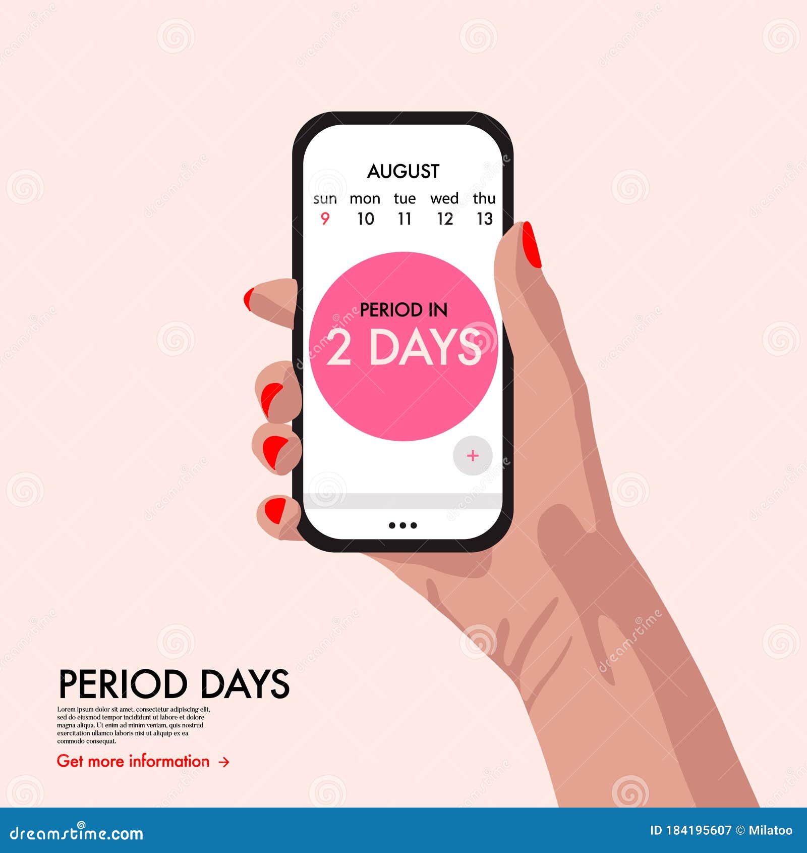 mobile period tracker app. woman holding phone with menstruation intimate tracker. health care portable phone system, cartoon