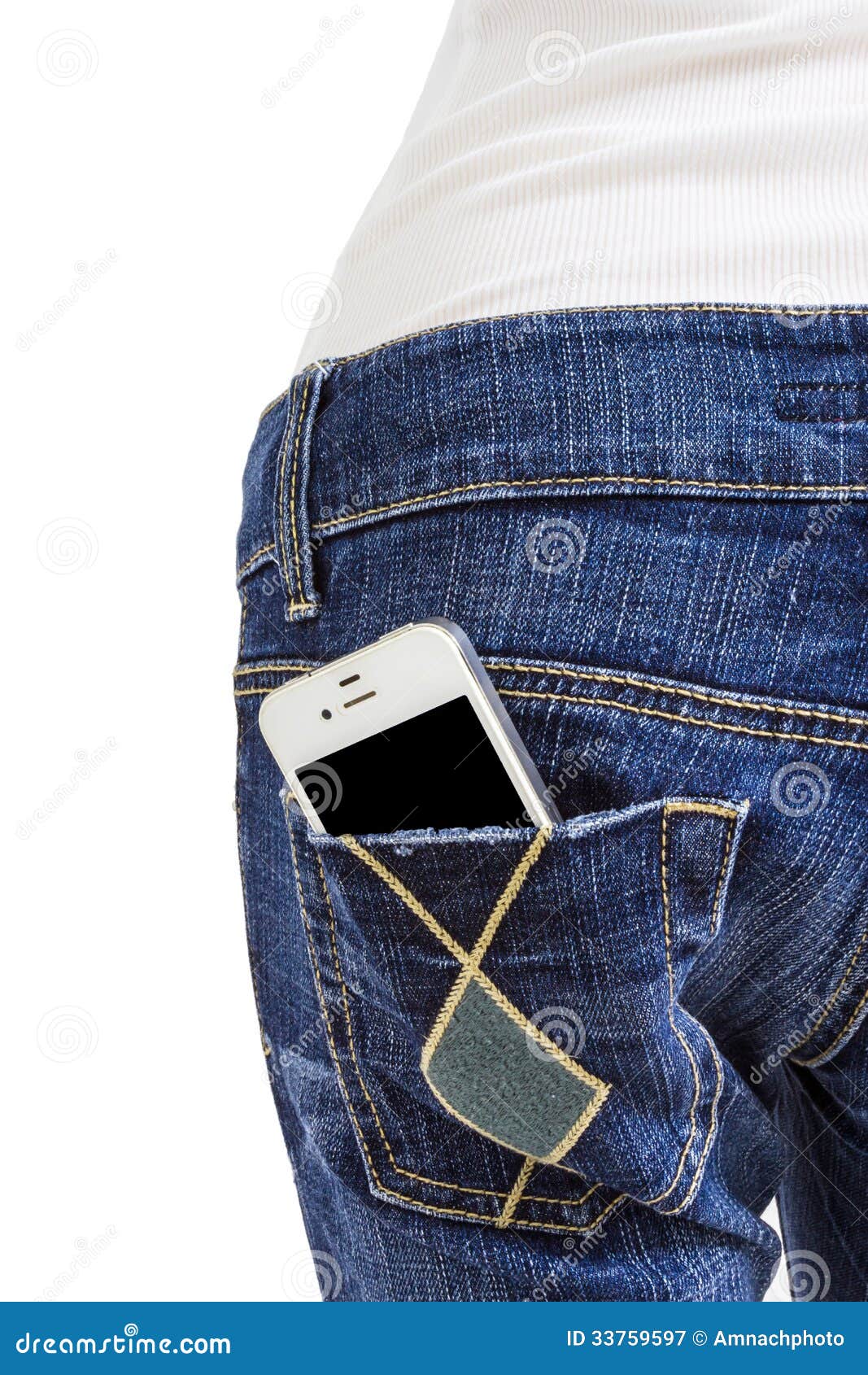 Mobile Phone in the Back Pocket of Blue Jeans Stock Image Image of