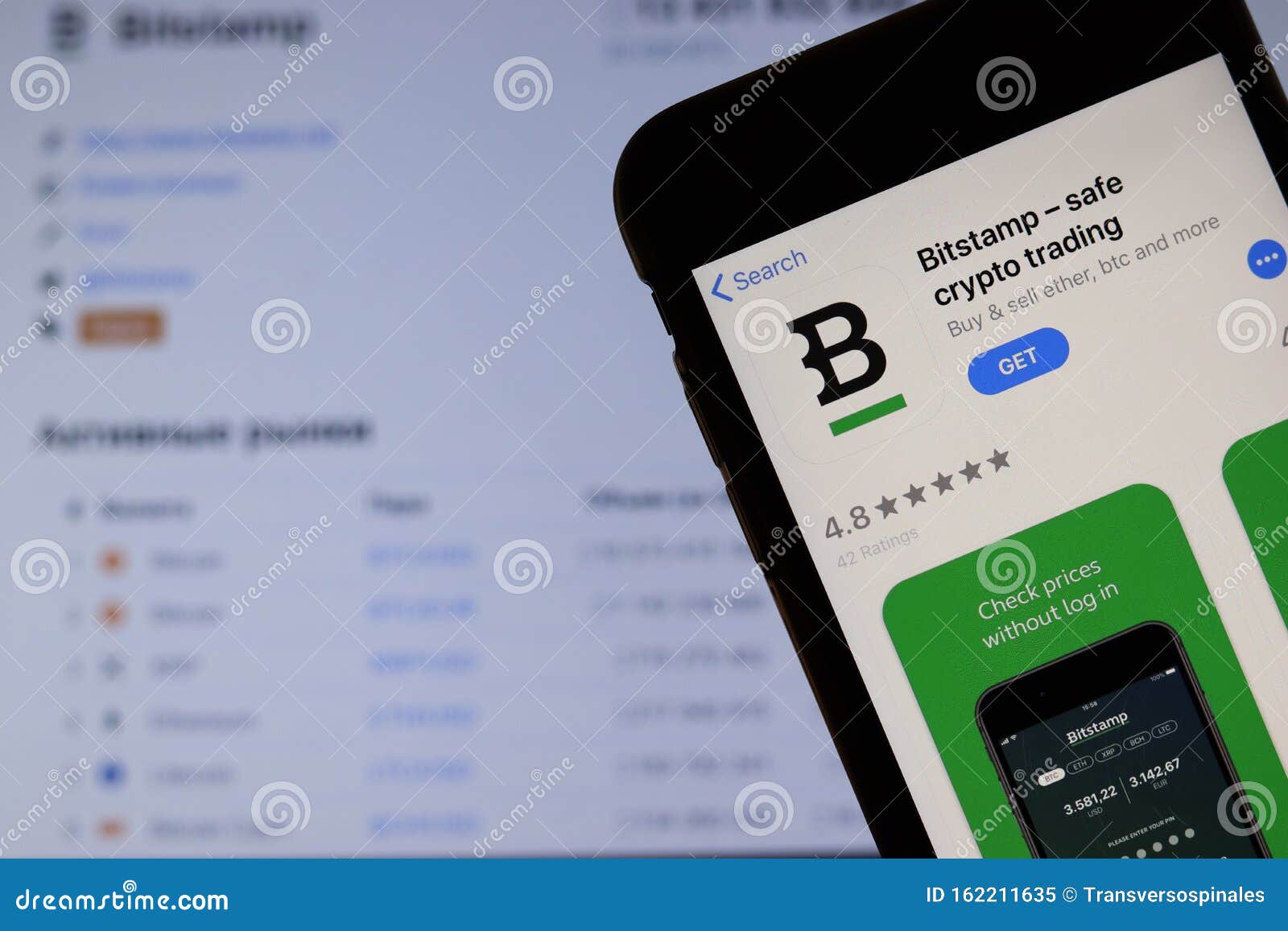 Mobile Phone With Bitstamp Logo On Screen Close Up With ...