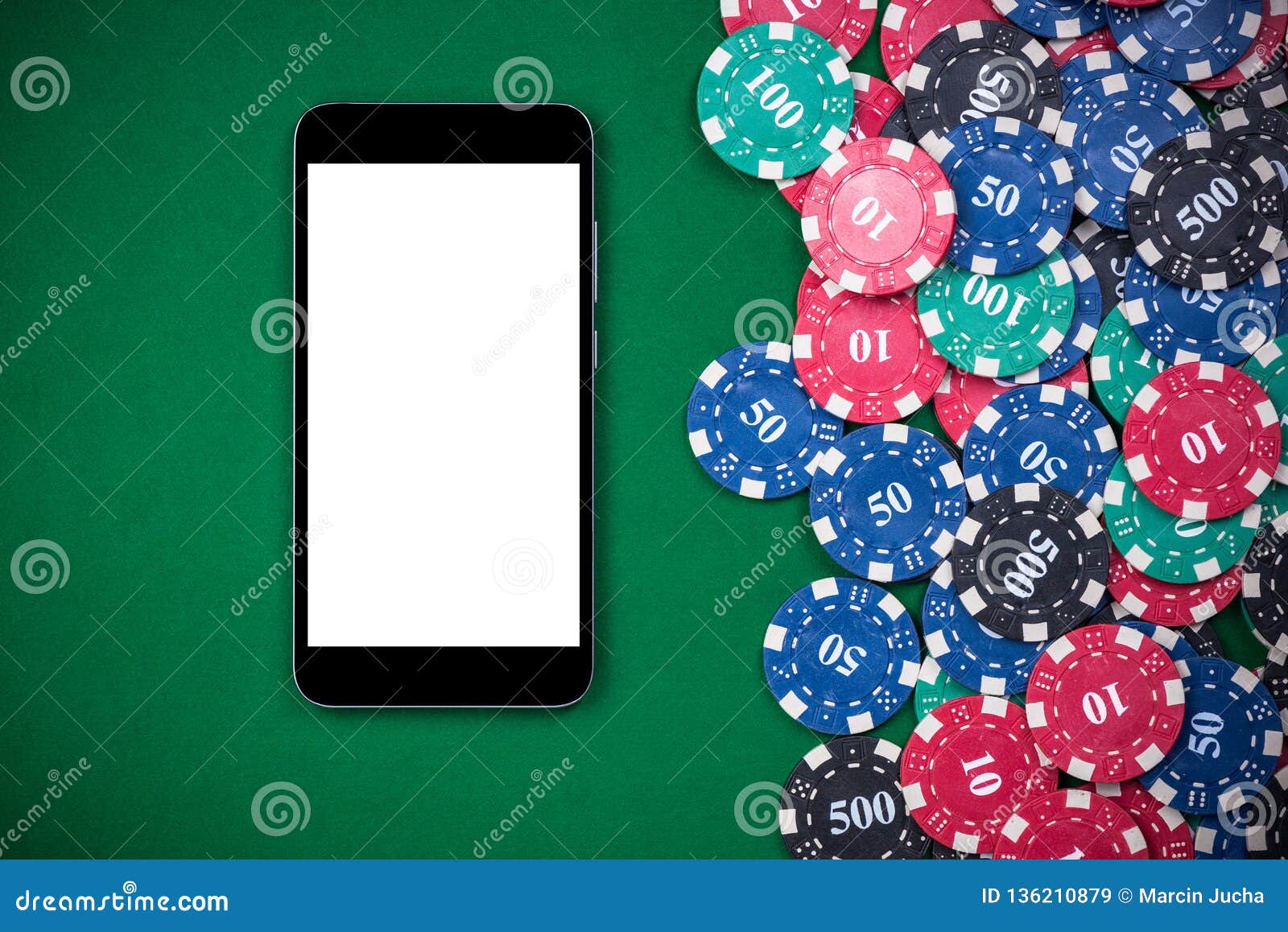 Mobile Phone and Casino Chips on Poker Table Stock Image Image of