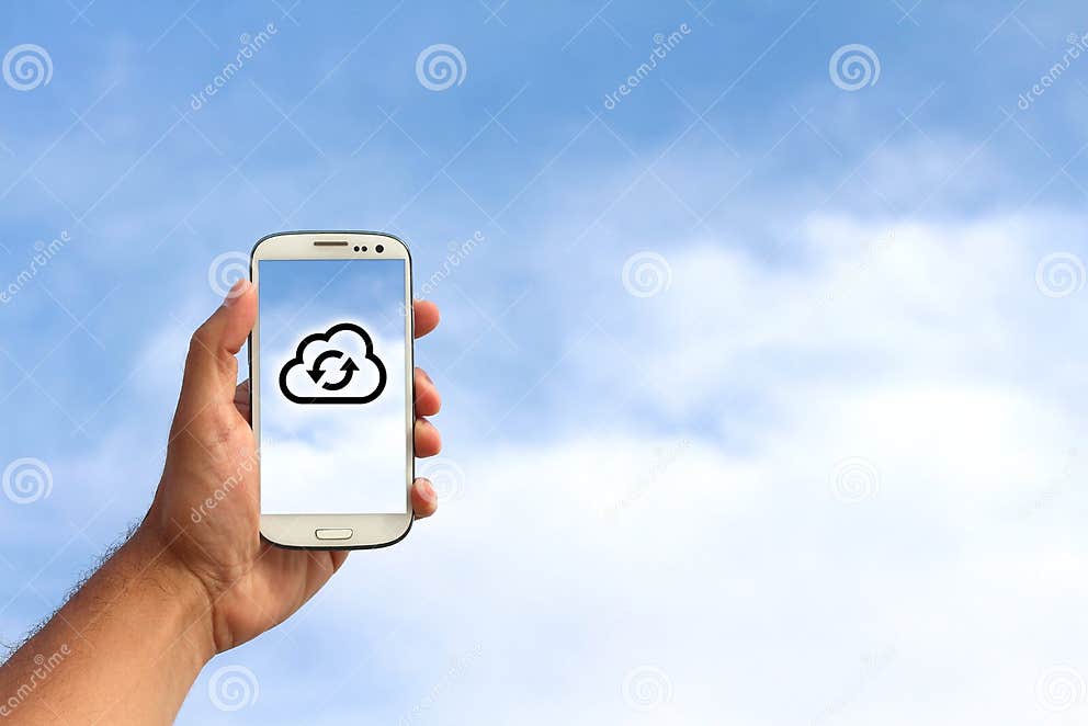 Mobile phone in the cloud stock photo. Image of technology 46461458