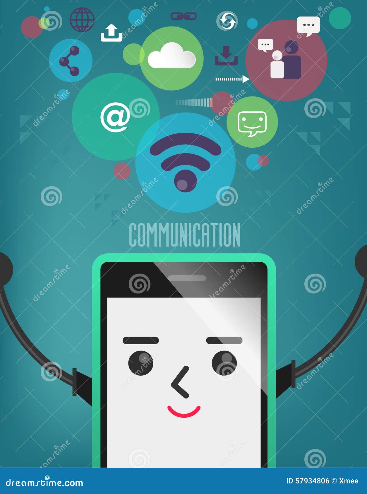 mobile phone with connection bubble, communication, connection