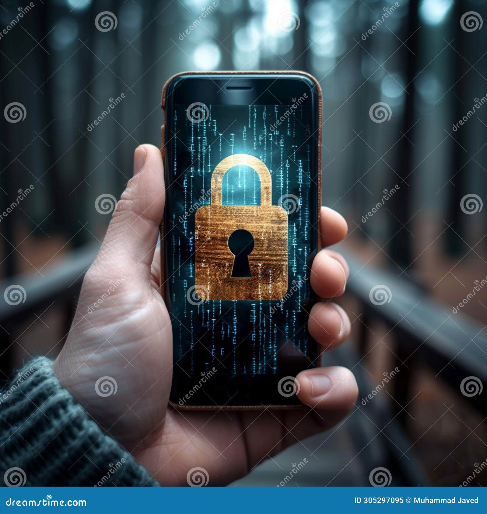 mobile phone encrypted with a padlock izes secure digital protection