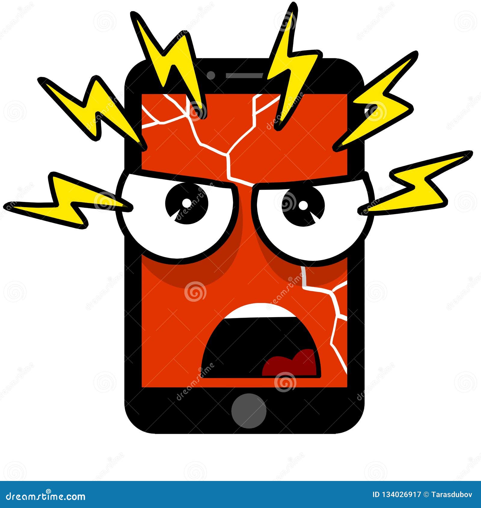 Mobile phone with an evil face. Cartoon flat illustration