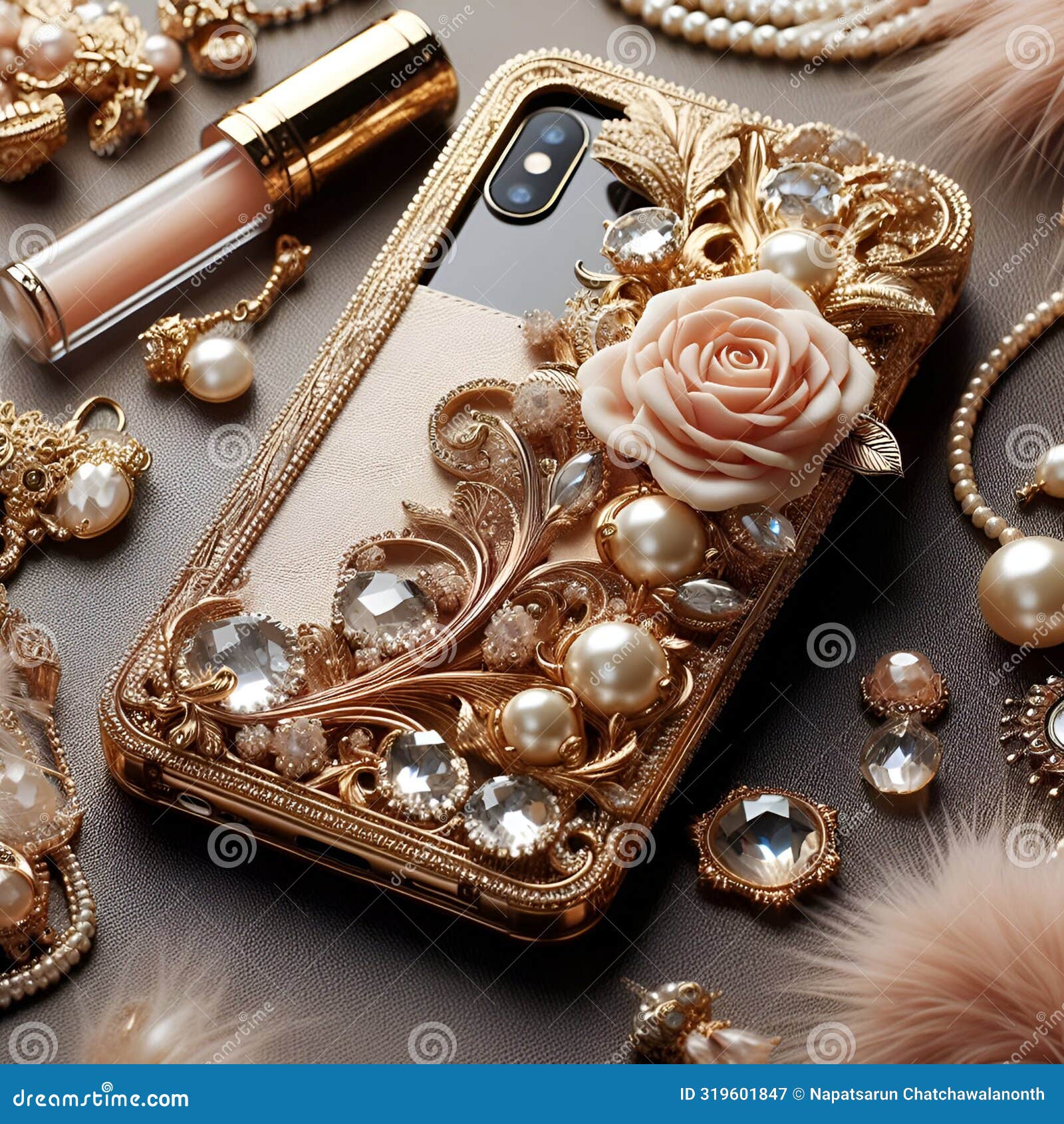 elegant mobile phone with rose decorations.
