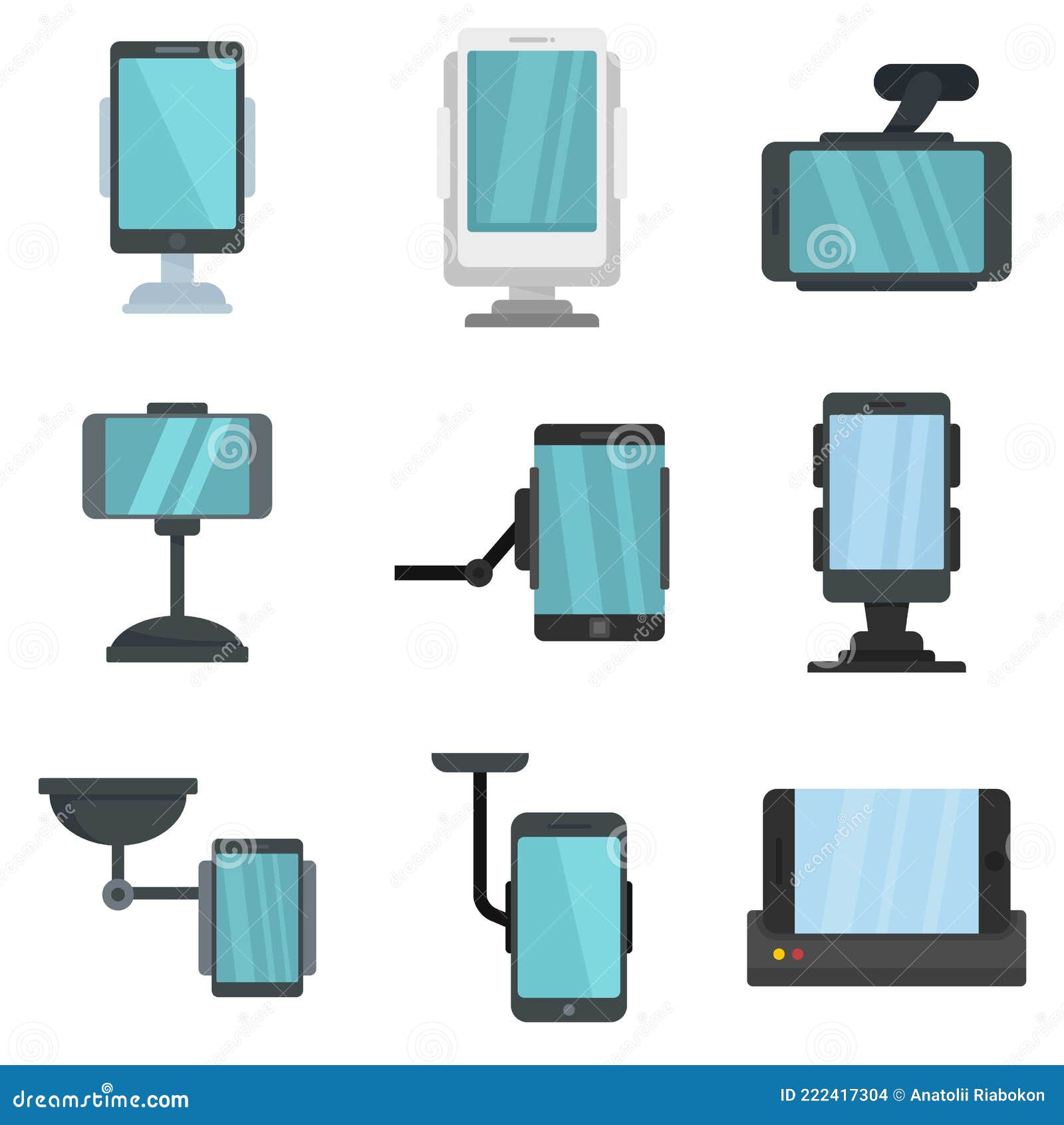 Mobile Phone Holder Icons Set Flat Vector Isolated Stock Vector