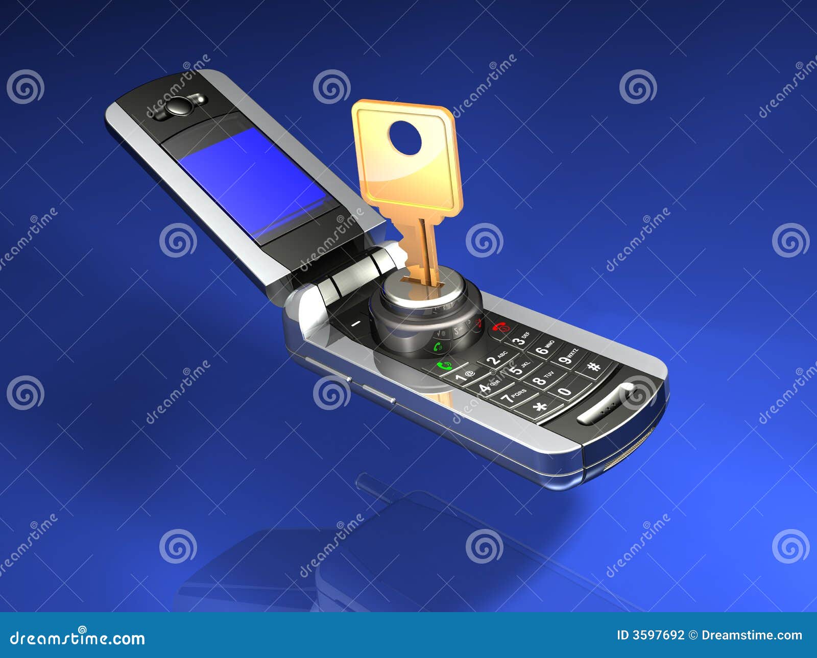 Mobile Phone and Key stock illustration. Illustration of fortify 3597692