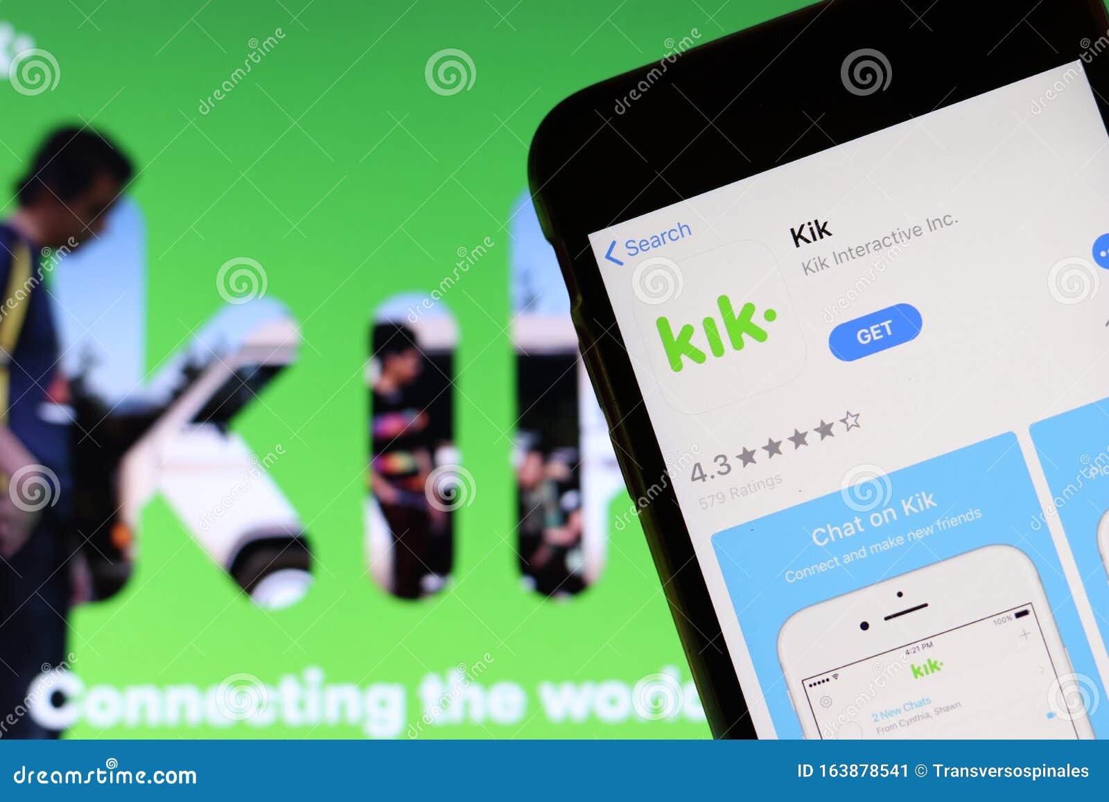 Mobile Phone with Kik App Store Icon on Screen Close Up with Website on  Laptop. Blurred Background with Kik Logo Editorial Photo - Image of  popular, online: 163878541