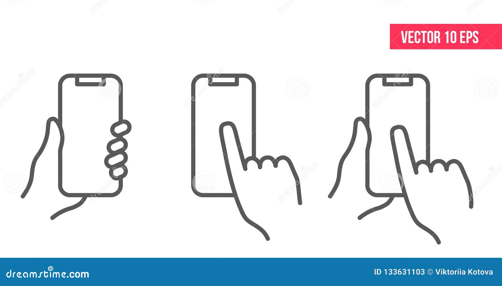 mobile phone line icon.nhand holding smartphone.