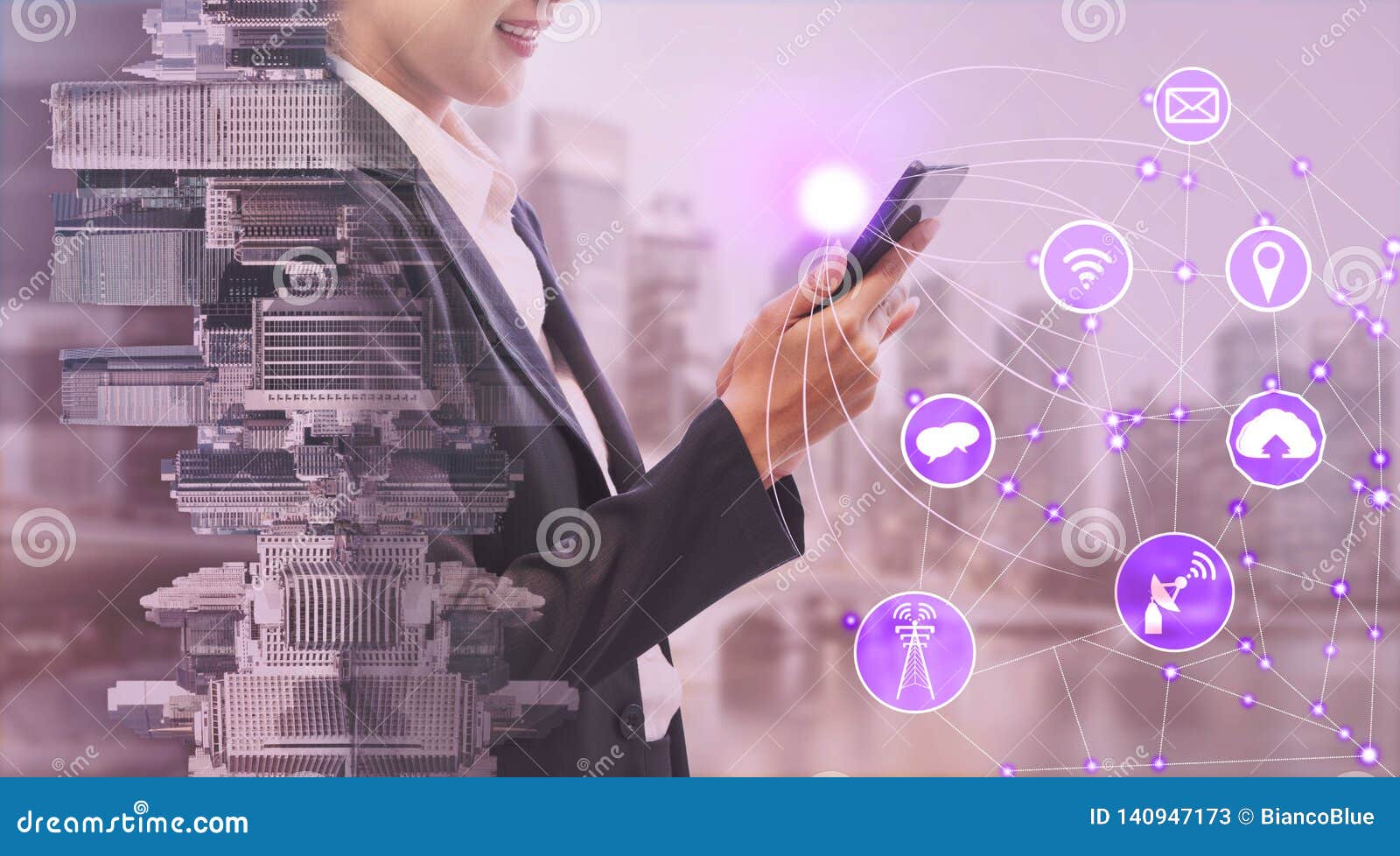 Mobile Phone Network and Wireless Communication Concep Stock