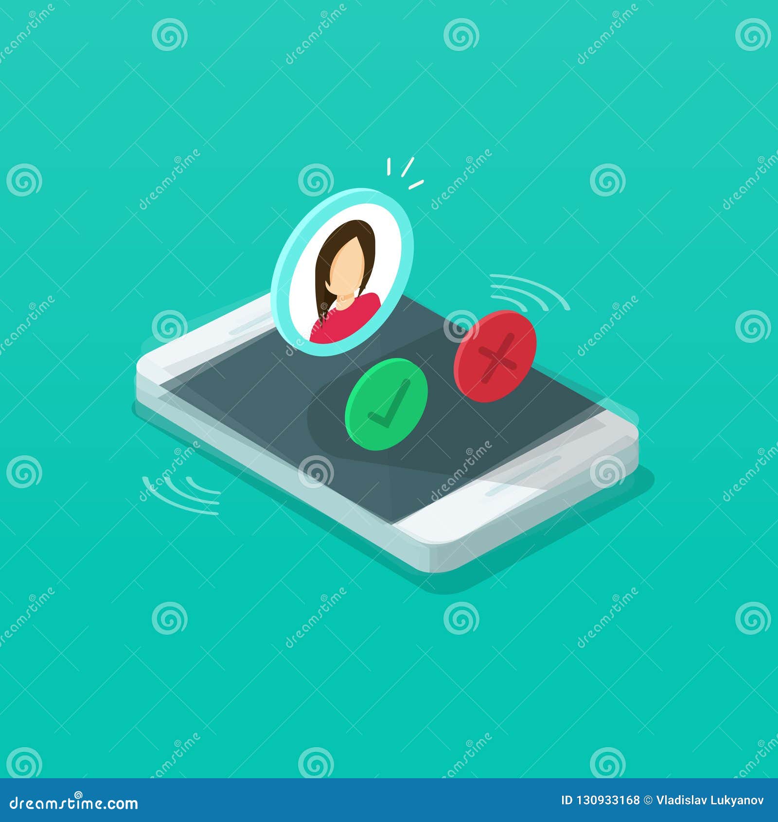 mobile phone ringing  , isometric cartoon cellphone call or vibrate with contact info on display