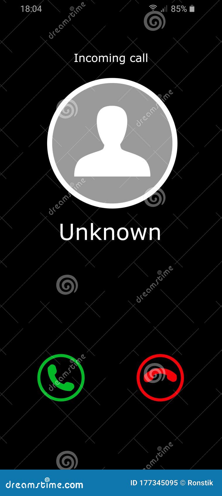 phone screen template with incoming call from unknown number