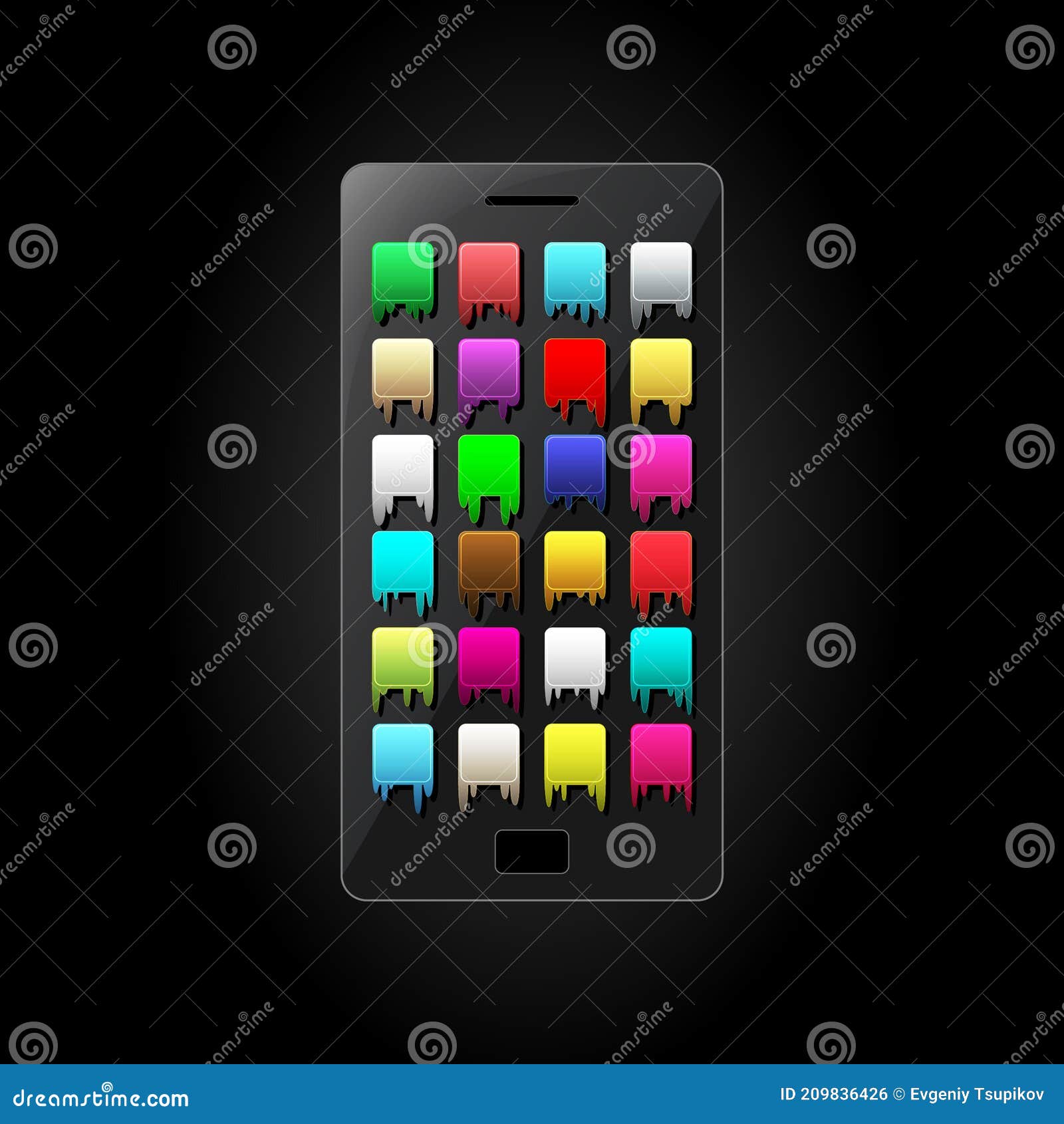 A Mobile Phone with Streaks on the Icons Stock Vector Illustration of