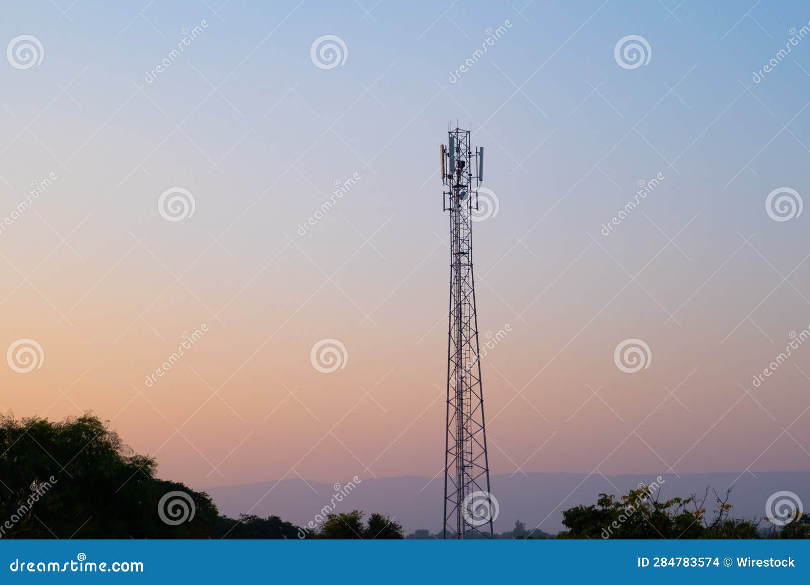 Mobile Phone Tower at Sunset in a Rural Area Stock Photo Image of