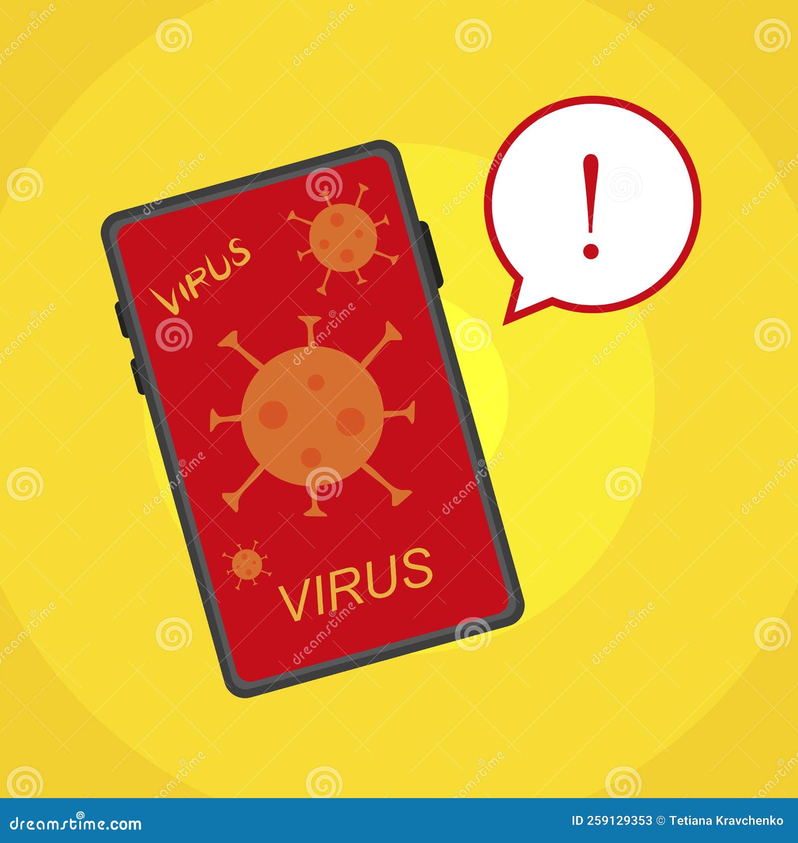 Mobile Phone Virus Screen. Security Protection Concept. Alert Message