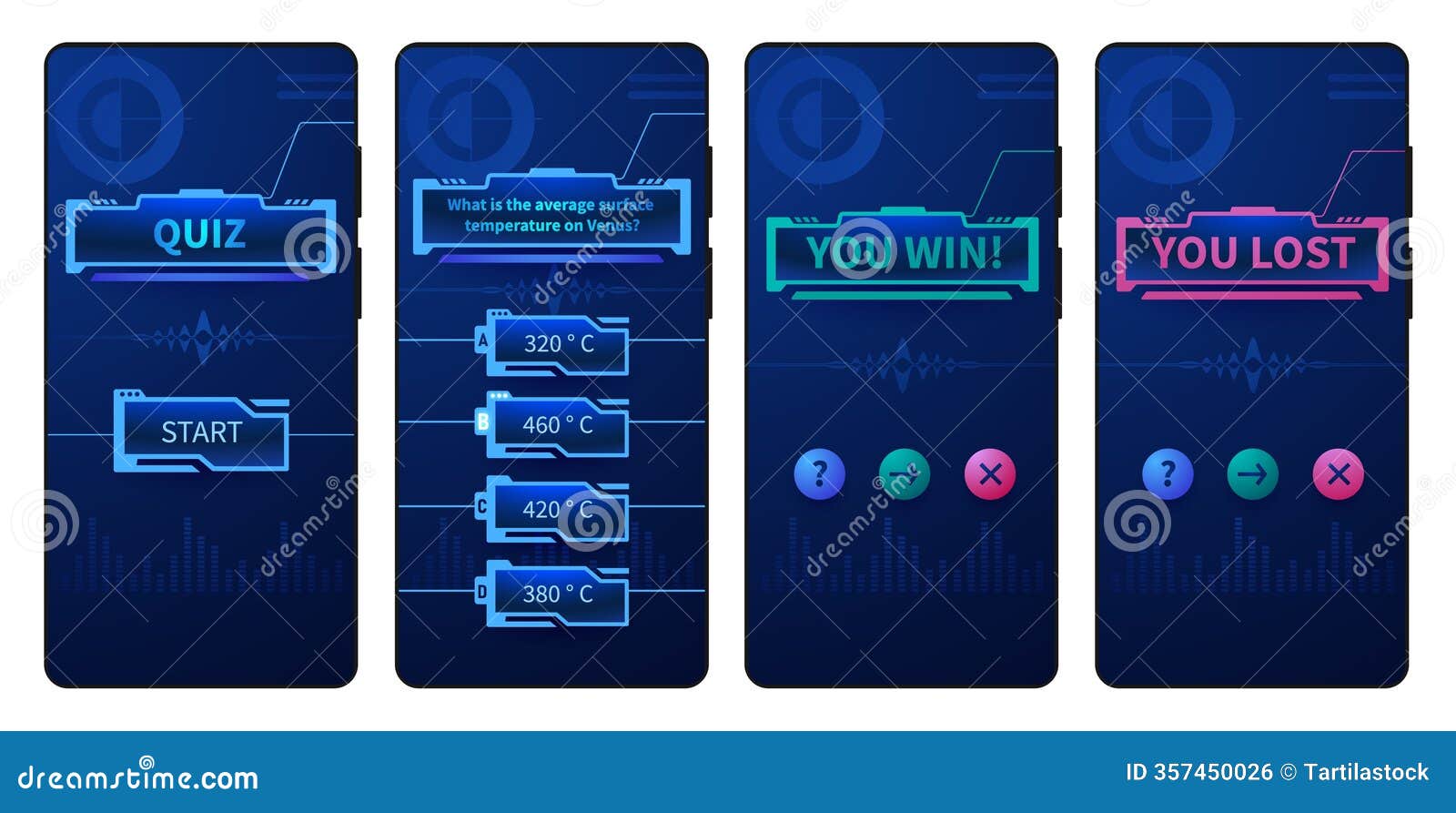 mobile quiz app. trivia phone interface questionnaire game template, quizzing modern ui  with question and answer