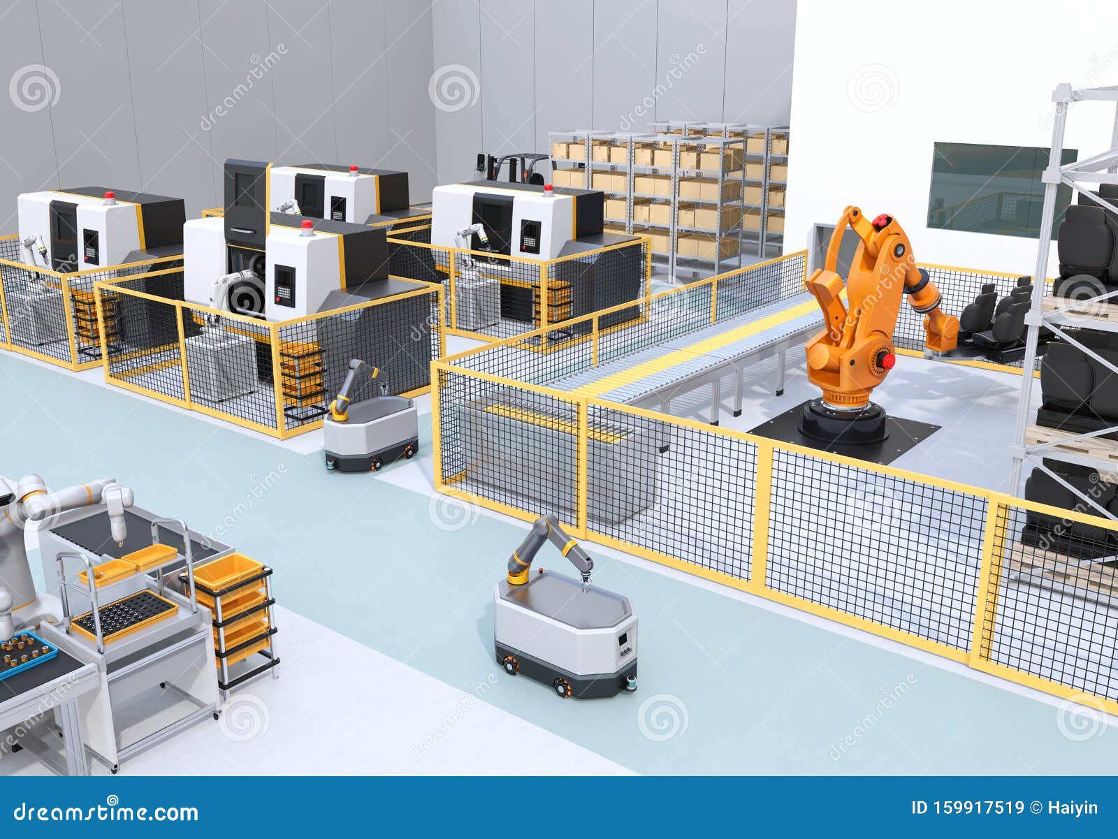 mobile robots, dual-arm robots, heavy payload robot cell and cnc machines