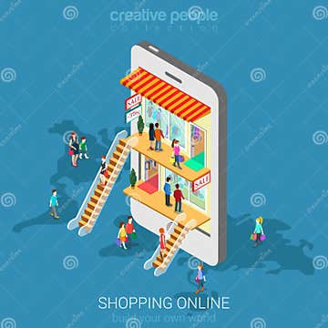 Mobile Shopping E-commerce Online Store Flat Vector Isometric Stock ...