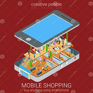 Mobile Supermarket Isometric Concept Stock Vector - Illustration of ...