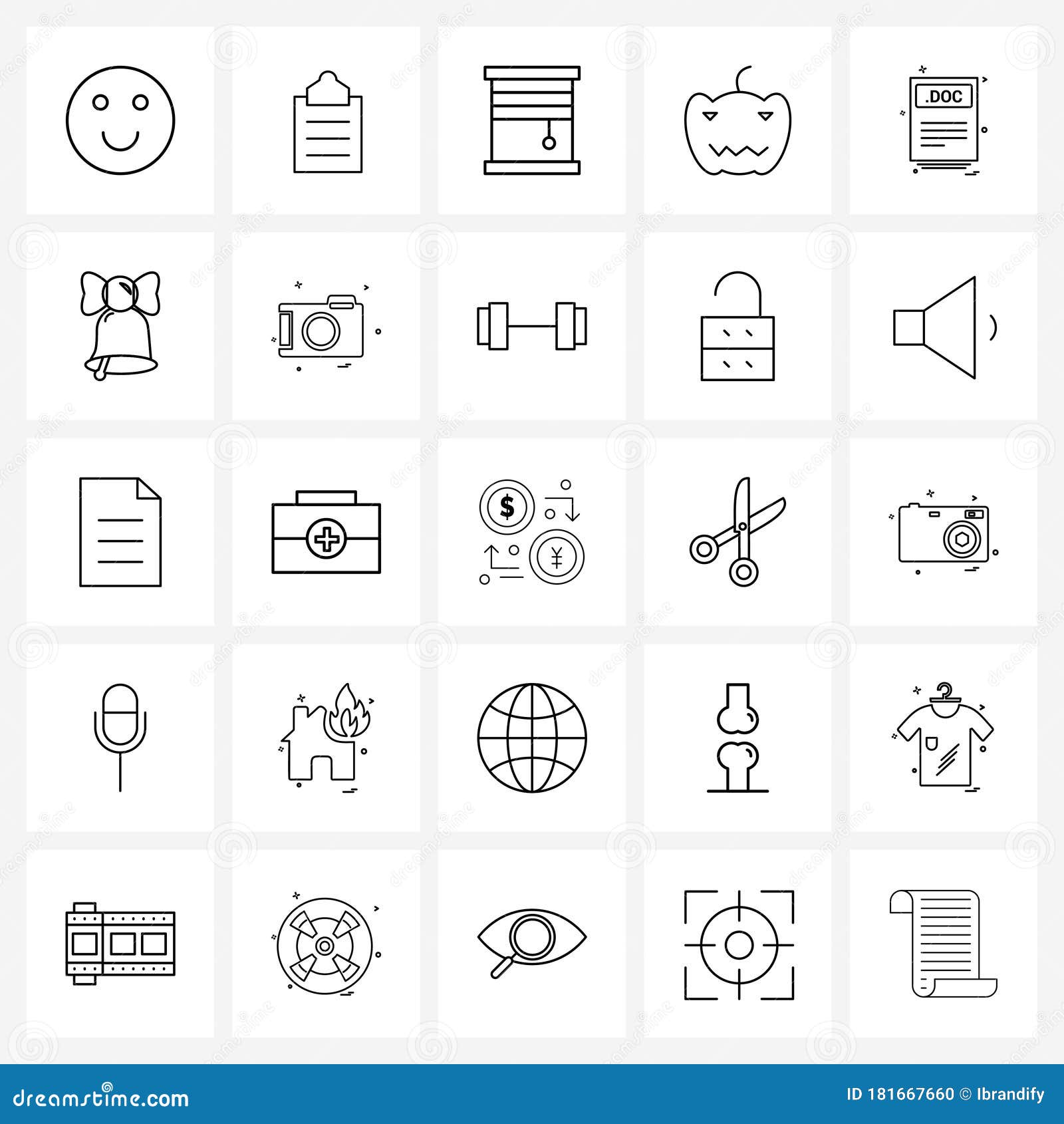 Mobile UI Line Icon Set of 25 Modern Pictograms of Bell, File Format ...